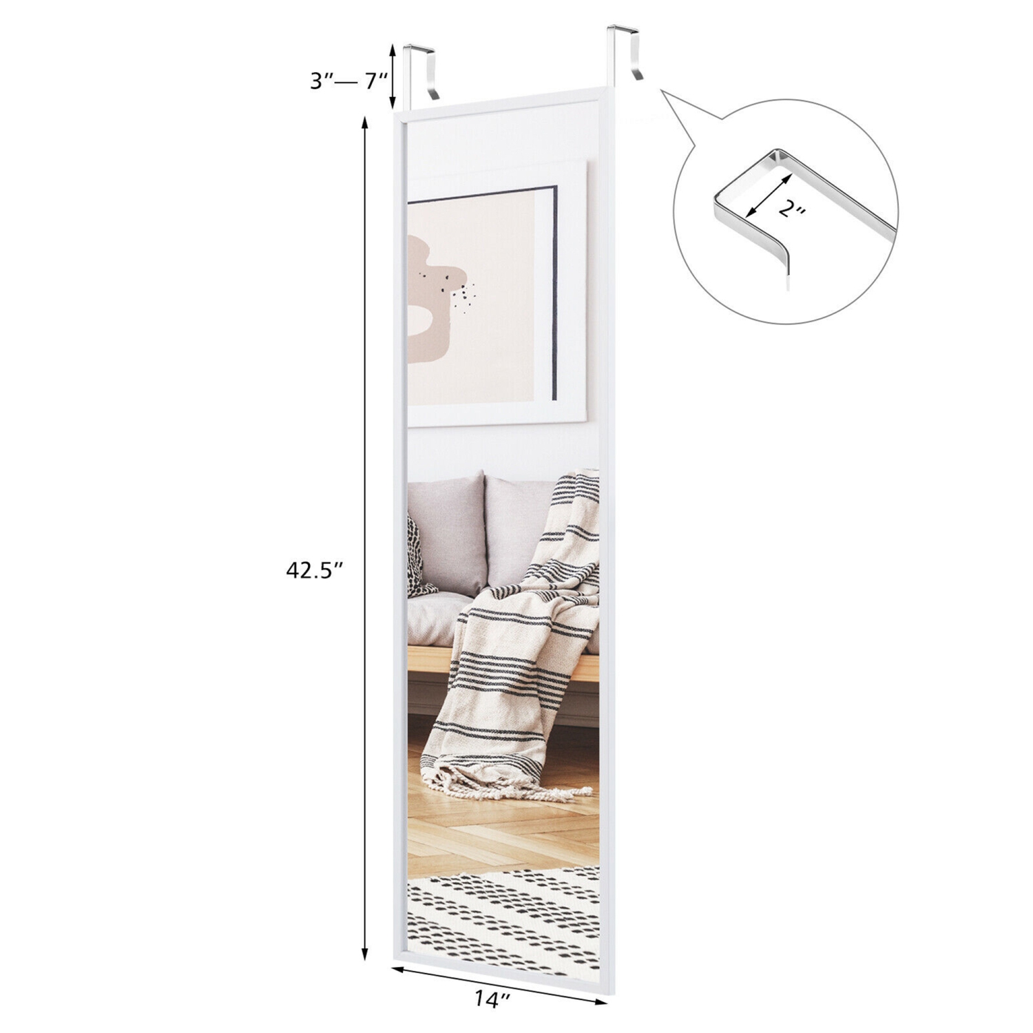 Gymax Door Wall Mounted Mirror Full Length Hanging Mirror Bedroom Bathroom White