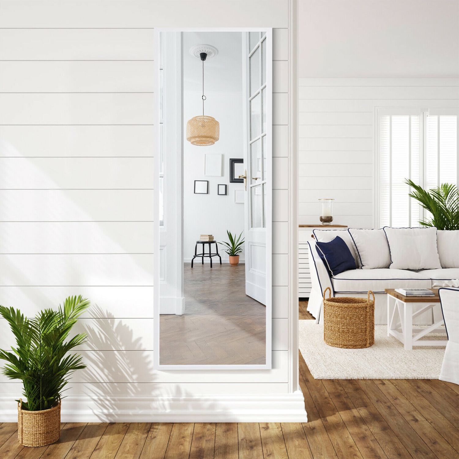 Gymax Door Wall Mounted Mirror Full Length Hanging Mirror Bedroom Bathroom White