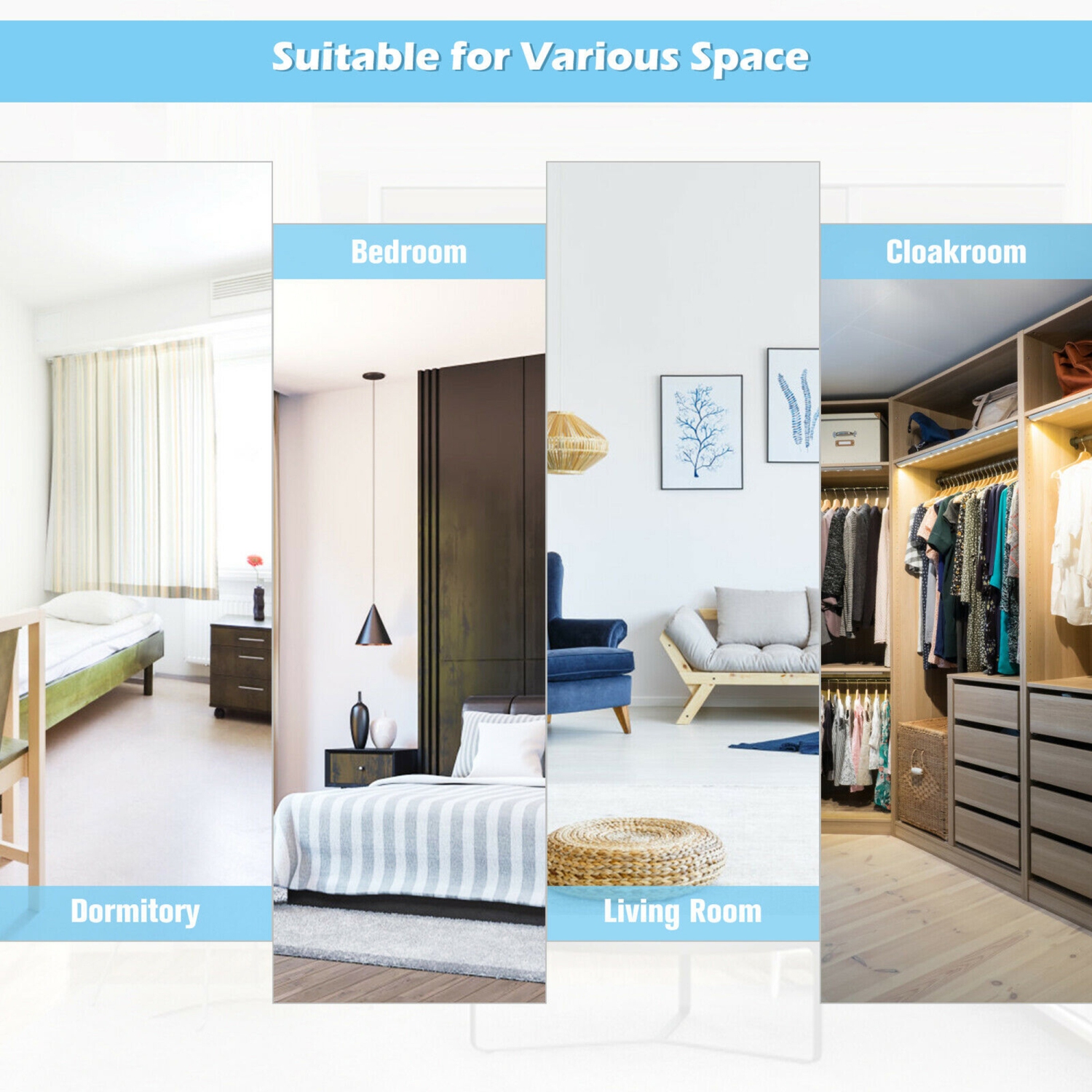 Gymax Door Wall Mounted Mirror Full Length Hanging Mirror Bedroom Bathroom White