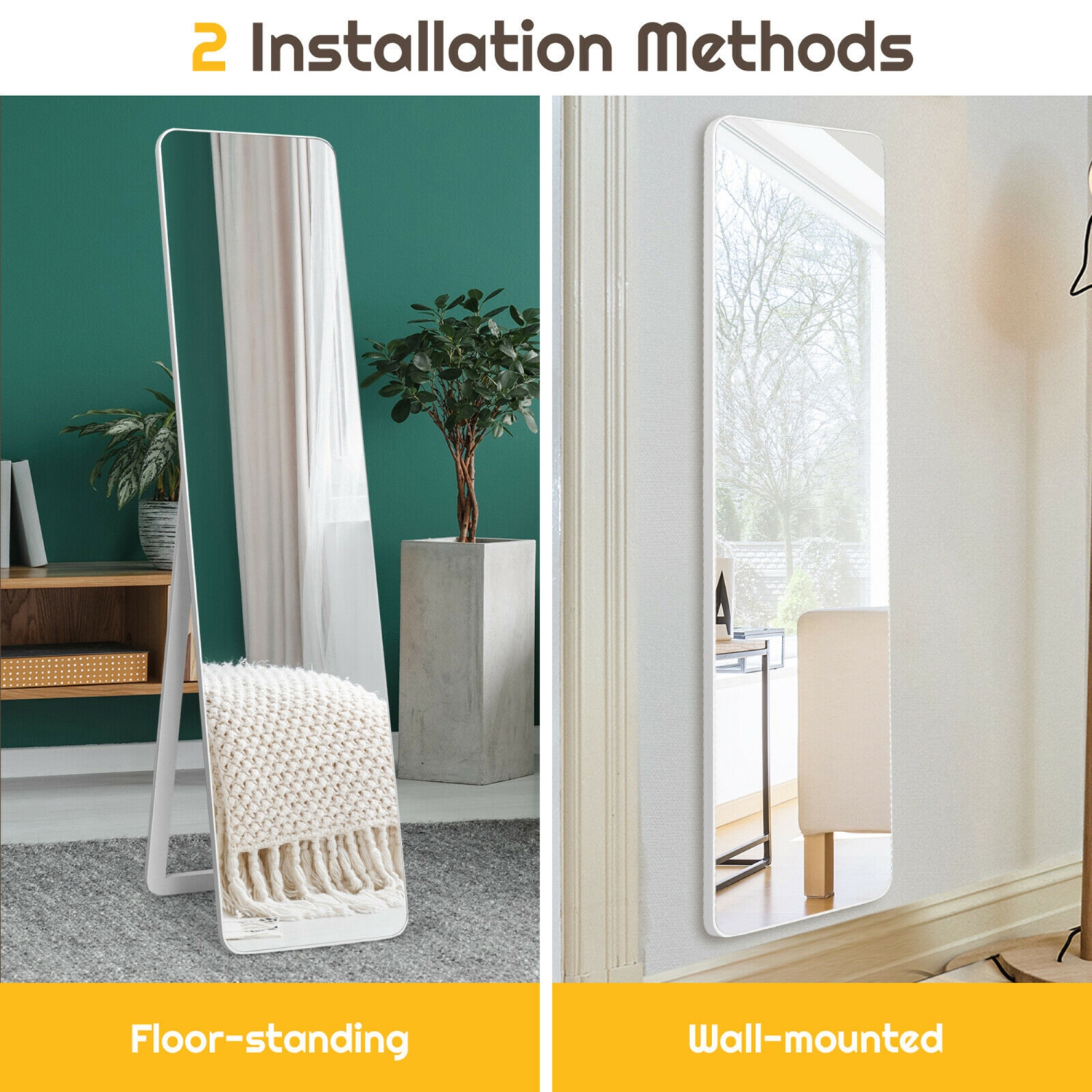 Gymax Full Length Floor Mirror Frameless Wall Mounted Mirror Bedroom Bathroom White