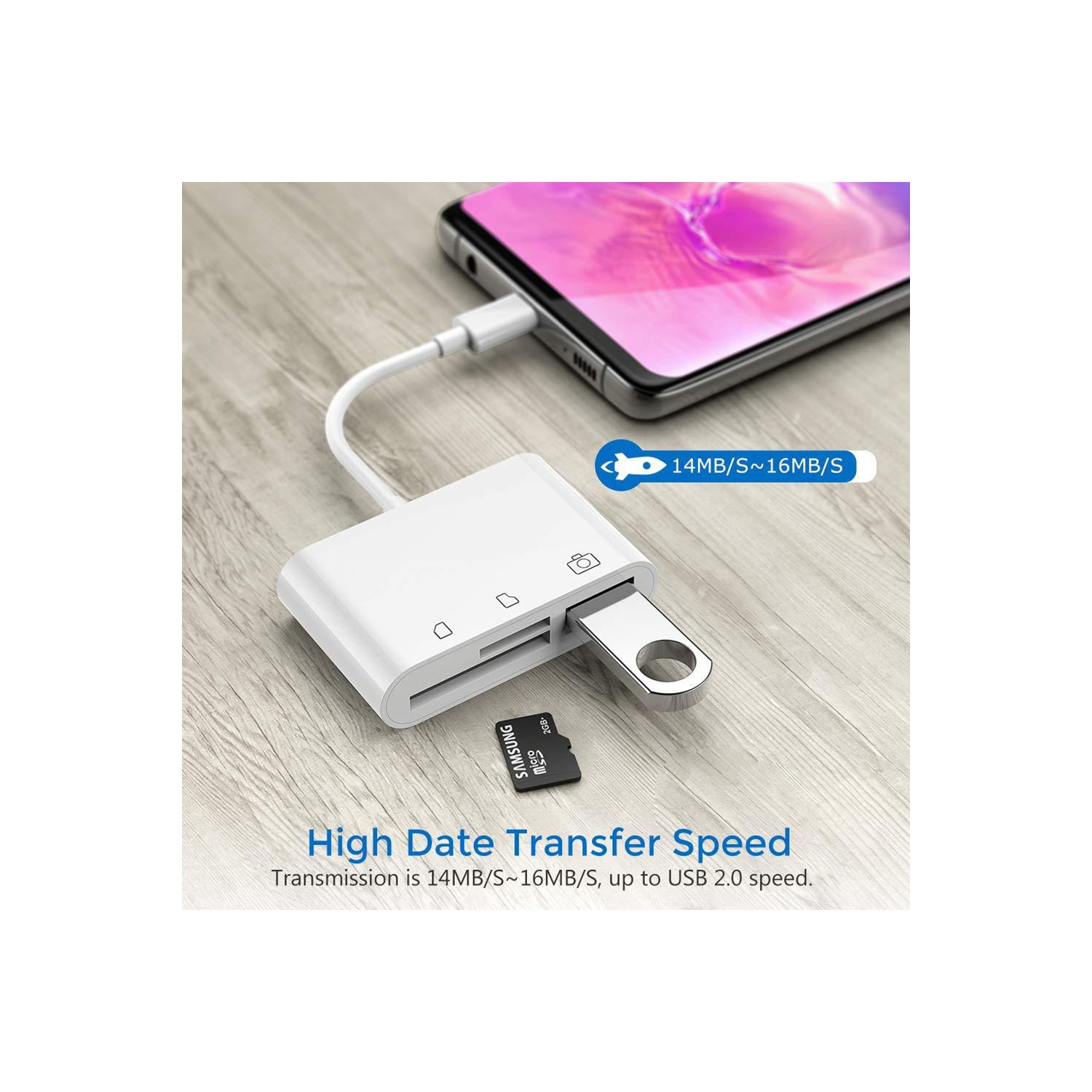 3-in-1 card reader USB-C to SD, Micro SD and USB for PC, Mac, iPad, Tablets, Android Smartphones | High Speed USB 2.0 writer MicroSD USB Flash drive