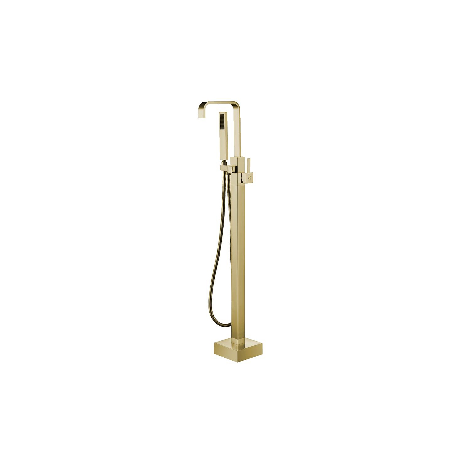 Agua Canada - SAKURA-GD - Brushed Brass Gold Finish Modern Square Freestanding Bathtub Faucet W/ Hand Shower