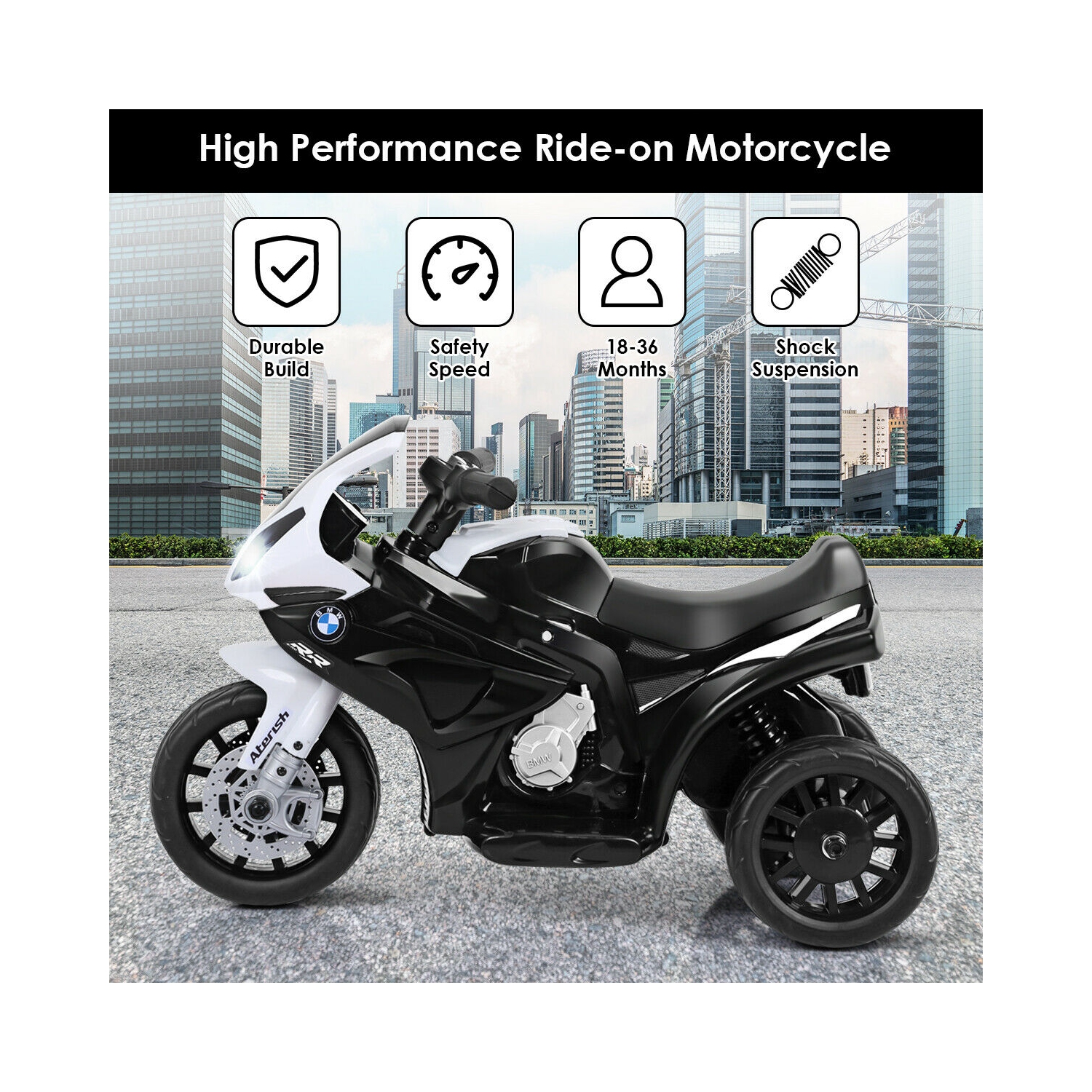 Gymax Kids Ride On Motorcycle BMW Licensed 6V Electric 3 Wheels Bicycle w/ Music&Light