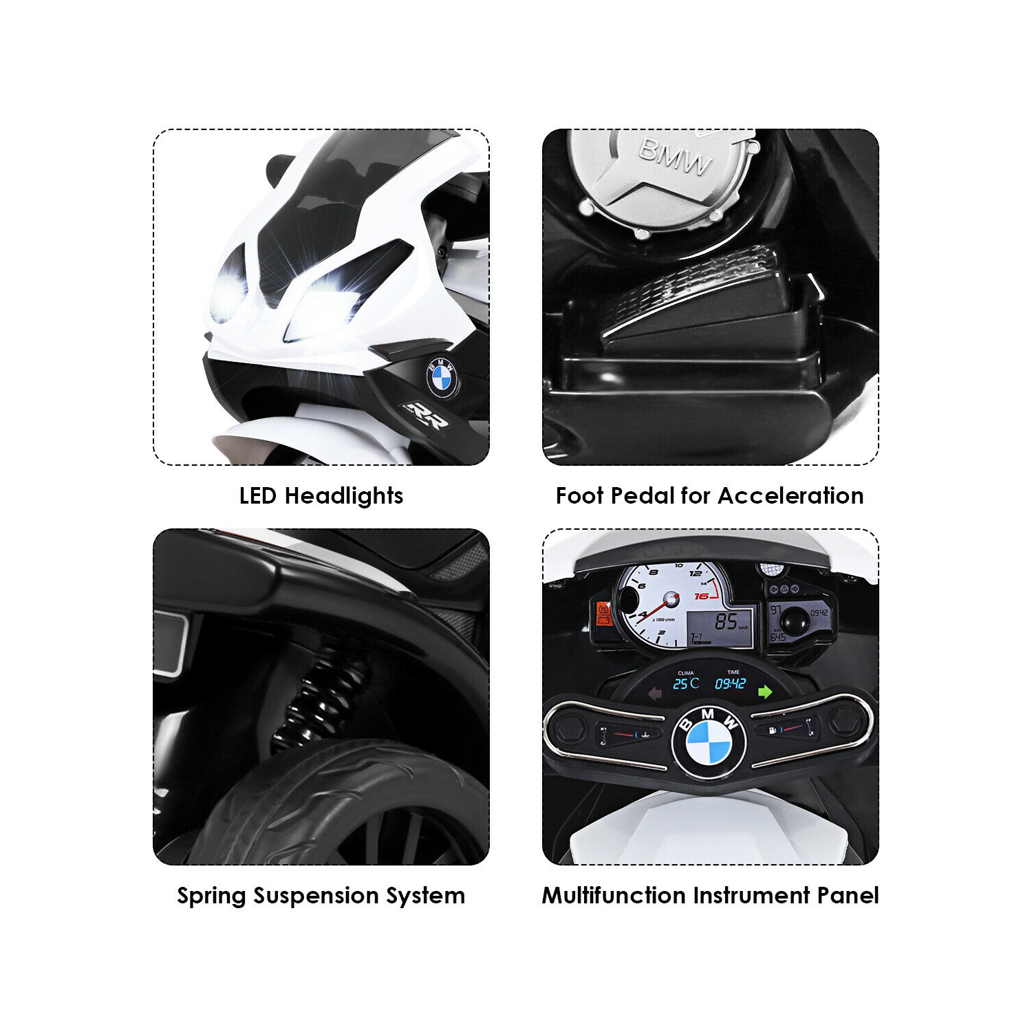 Gymax Kids Ride On Motorcycle BMW Licensed 6V Electric 3 Wheels Bicycle w/ Music&Light