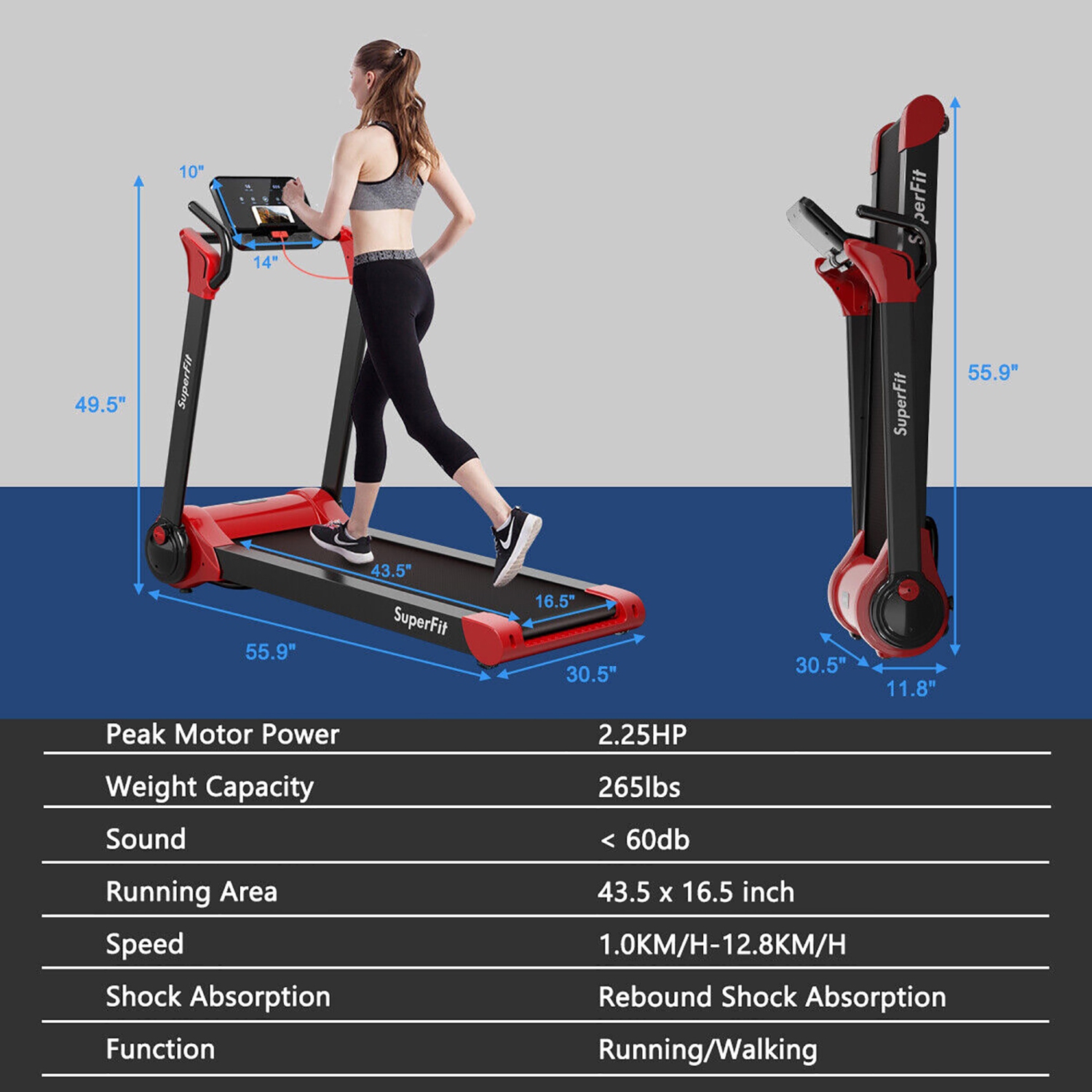 Tapis de course pliable 12,8km/h Gymax – Affichage LED