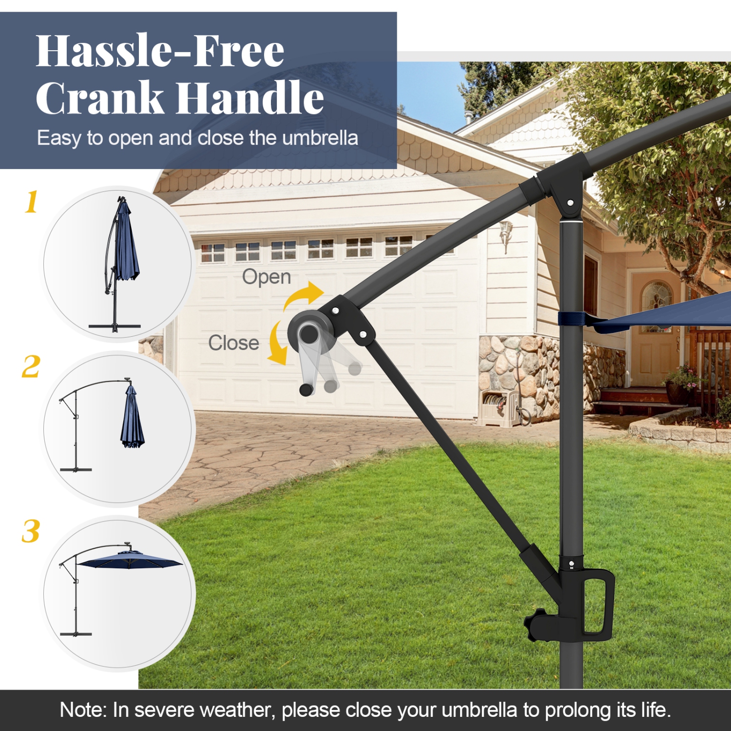 Gymax 10Ft Offset Hanging Umbrella Patio Outdoor w/ 32 Solar LED Lights