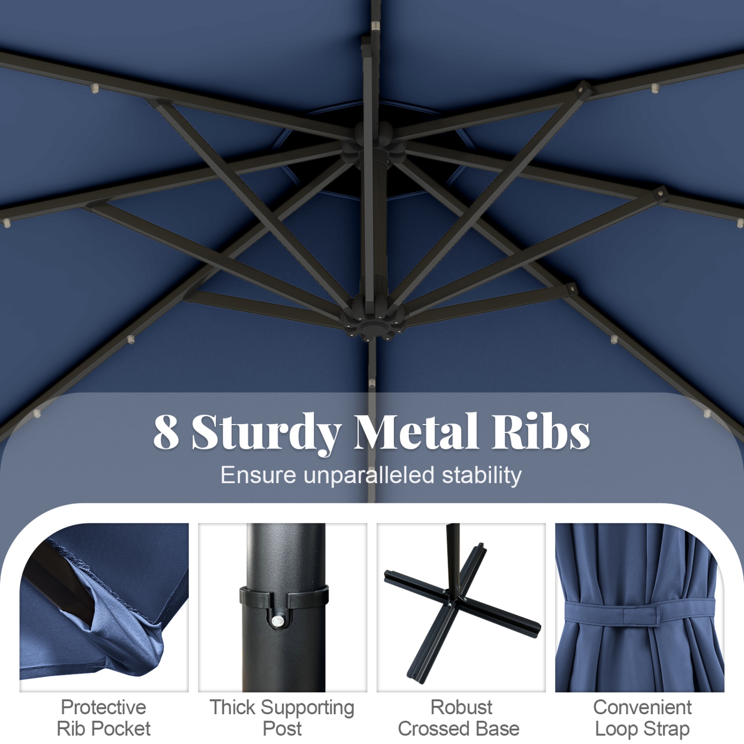 Gymax 10Ft Offset Hanging Umbrella Patio Outdoor w/ 32 Solar LED Lights