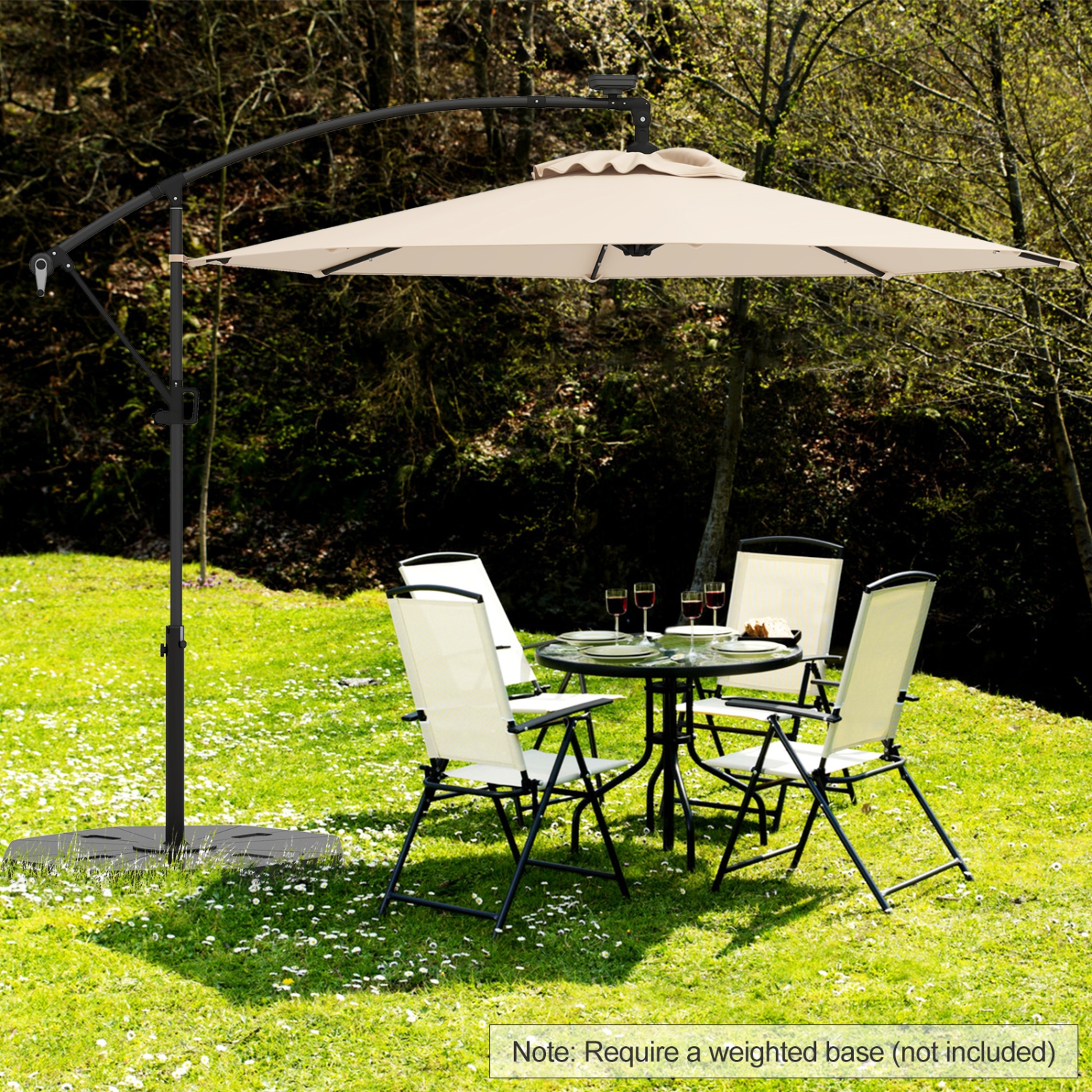 Gymax 10Ft Offset Hanging Umbrella Patio Outdoor w/ 32 Solar LED Lights