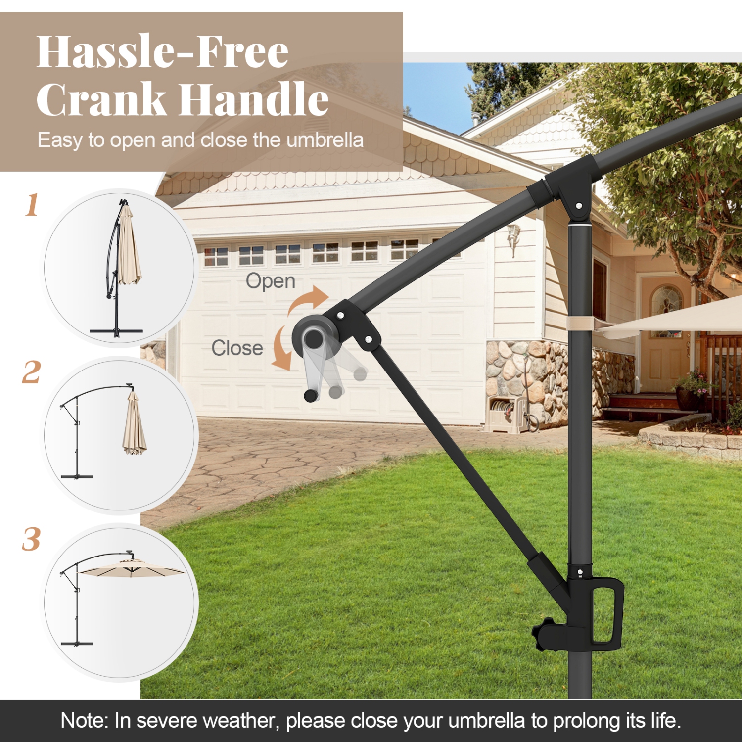 Gymax 10Ft Offset Hanging Umbrella Patio Outdoor w/ 32 Solar LED Lights