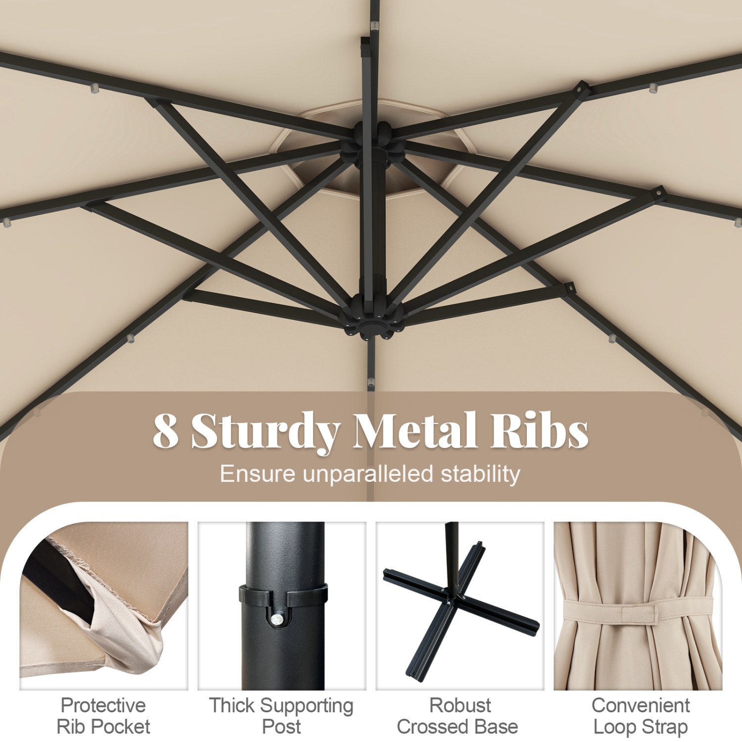 Gymax 10Ft Offset Hanging Umbrella Patio Outdoor w/ 32 Solar LED Lights