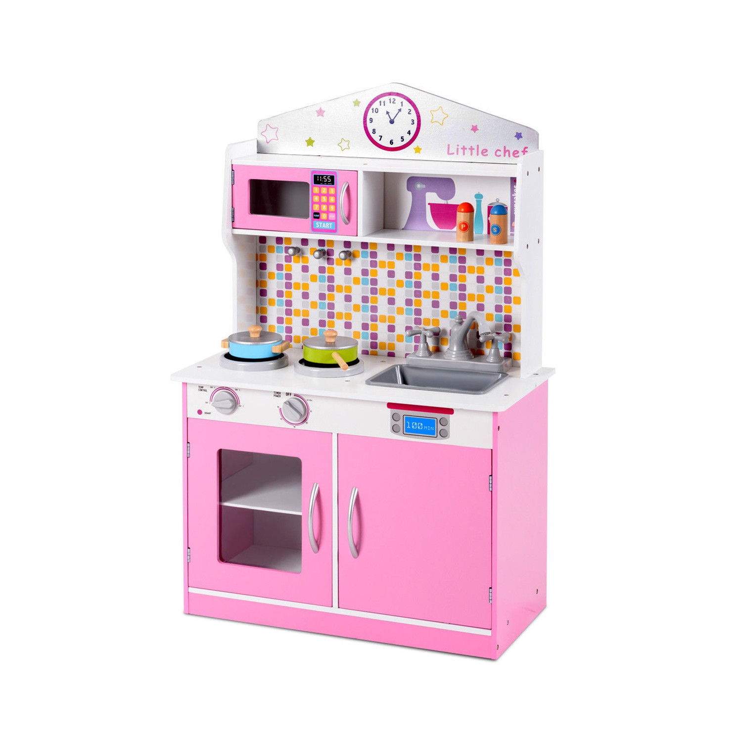 Gymax Kids Wooden Pretend Cooking Playset Cookware Play Set Kitchen Toys Toddler Gift