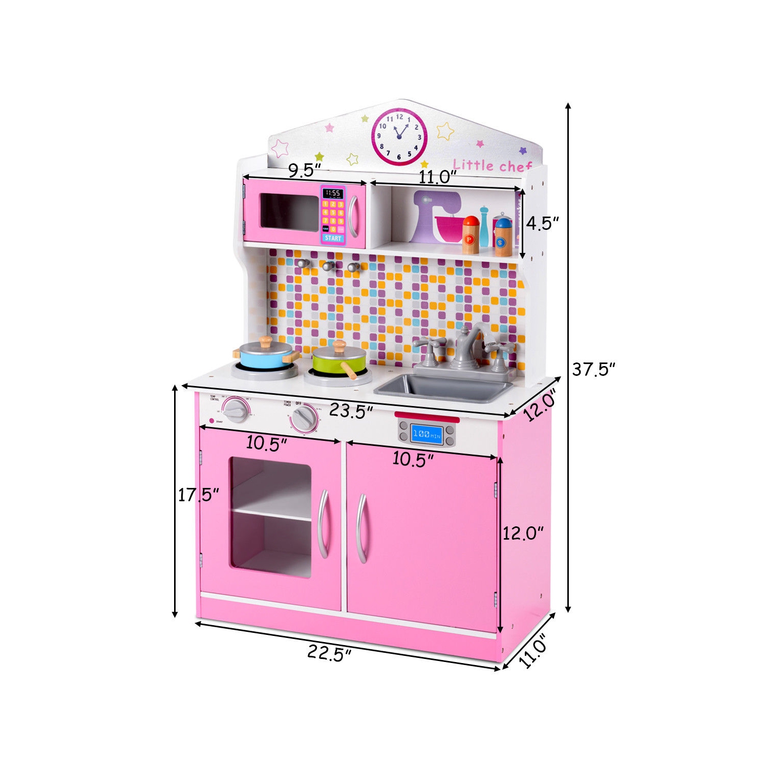 Gymax Kids Wooden Pretend Cooking Playset Cookware Play Set Kitchen Toys Toddler Gift