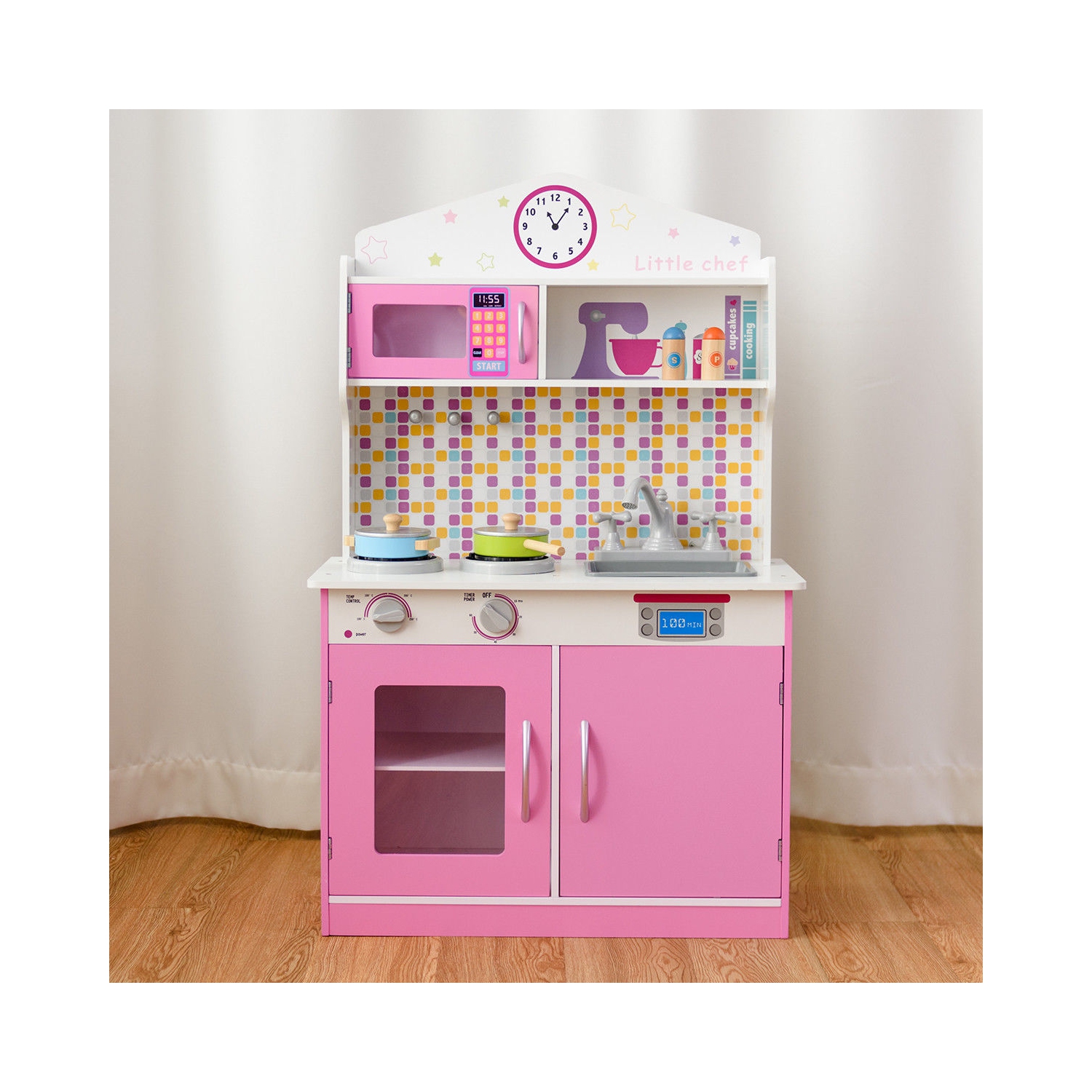 Gymax Kids Wooden Pretend Cooking Playset Cookware Play Set Kitchen Toys Toddler Gift