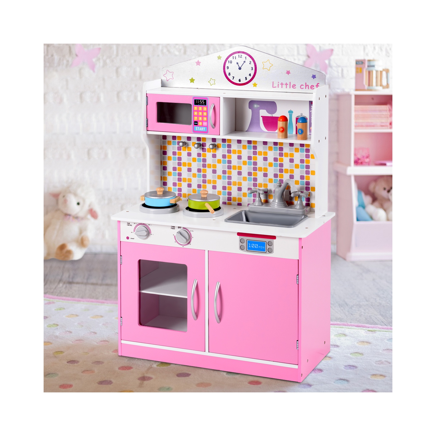 Gymax Kids Wooden Pretend Cooking Playset Cookware Play Set Kitchen Toys Toddler Gift