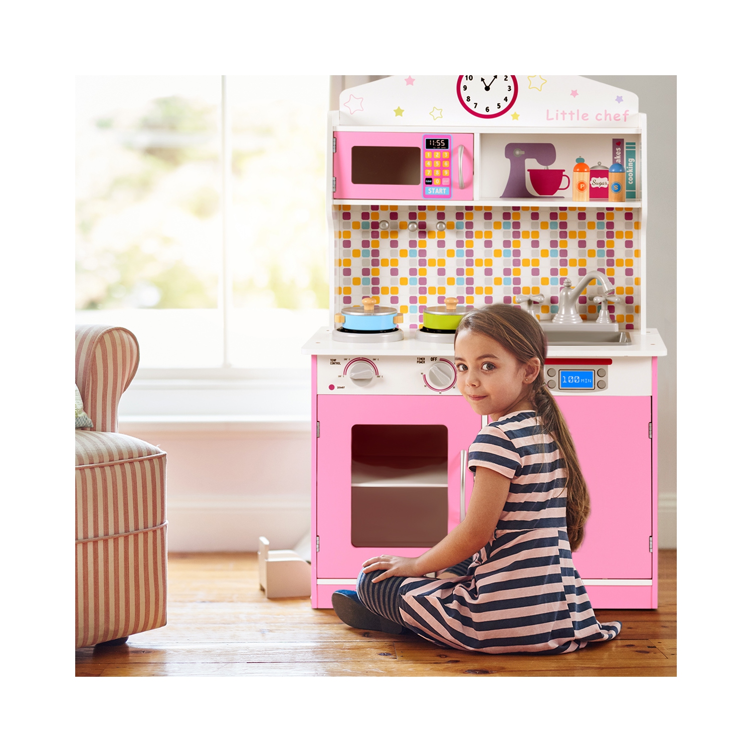 Gymax Kids Wooden Pretend Cooking Playset Cookware Play Set Kitchen Toys Toddler Gift