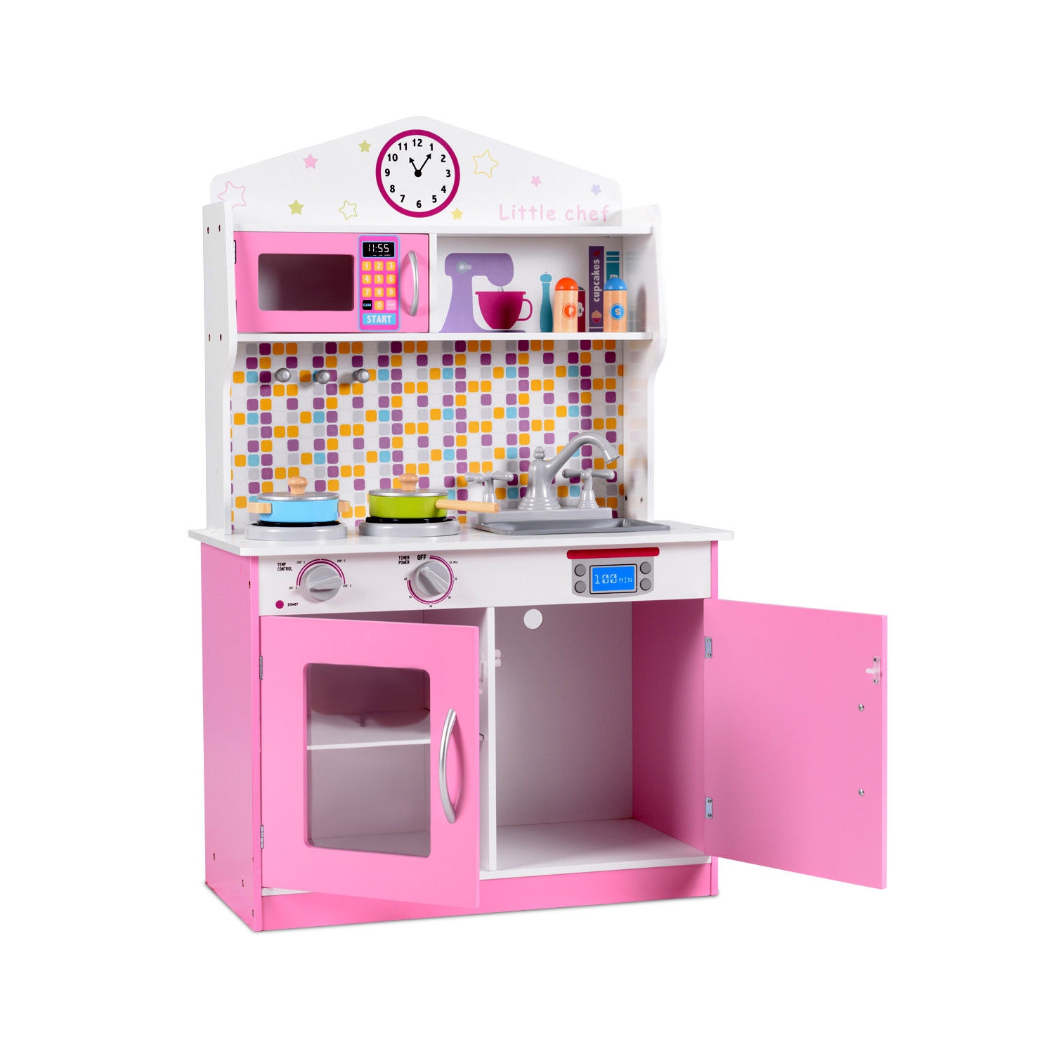 Gymax Kids Wooden Pretend Cooking Playset Cookware Play Set Kitchen Toys Toddler Gift