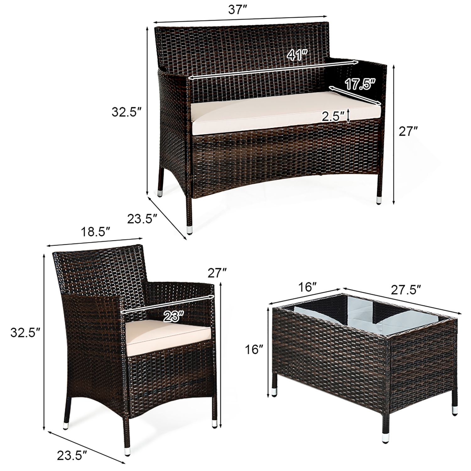 Gymax 8PCS Patio Rattan Conversation Furniture Set Outdoor w/ Cushion