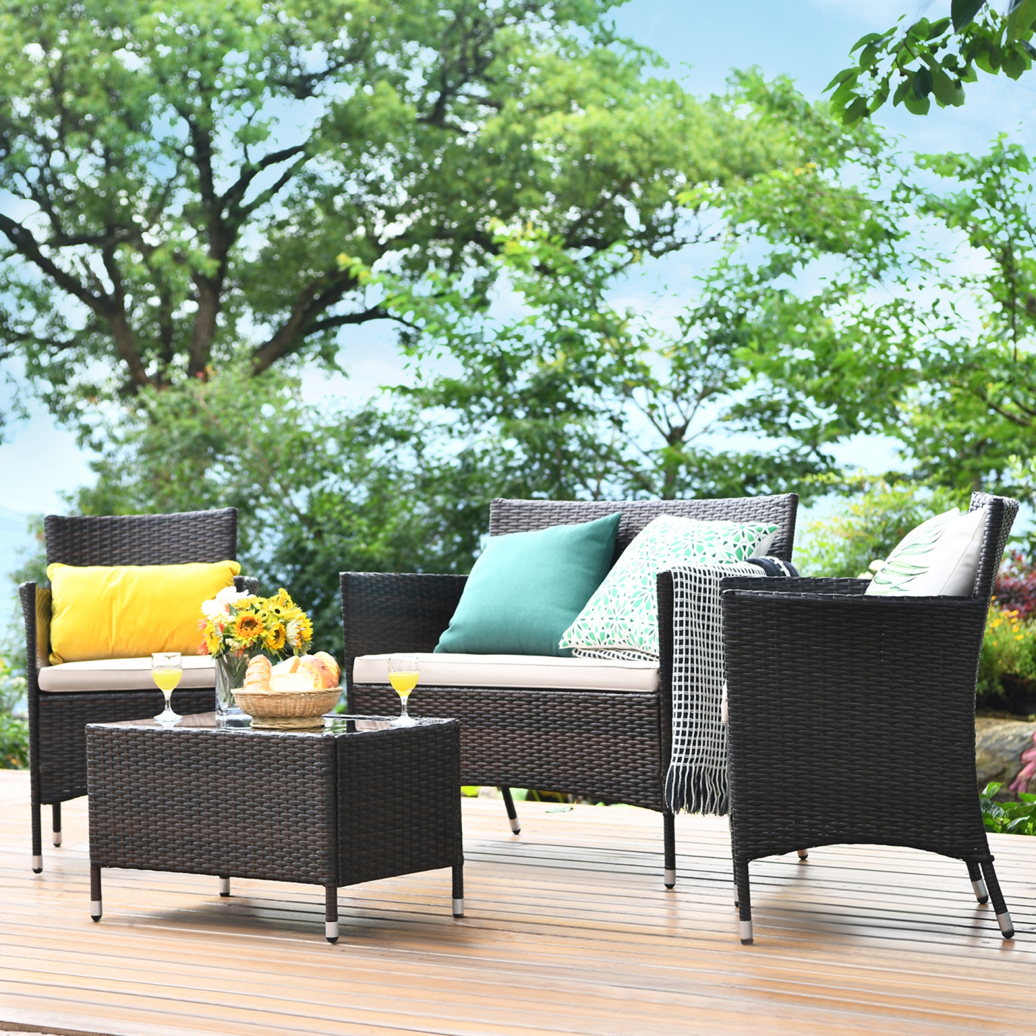 Gymax 8PCS Patio Rattan Conversation Furniture Set Outdoor w/ Cushion