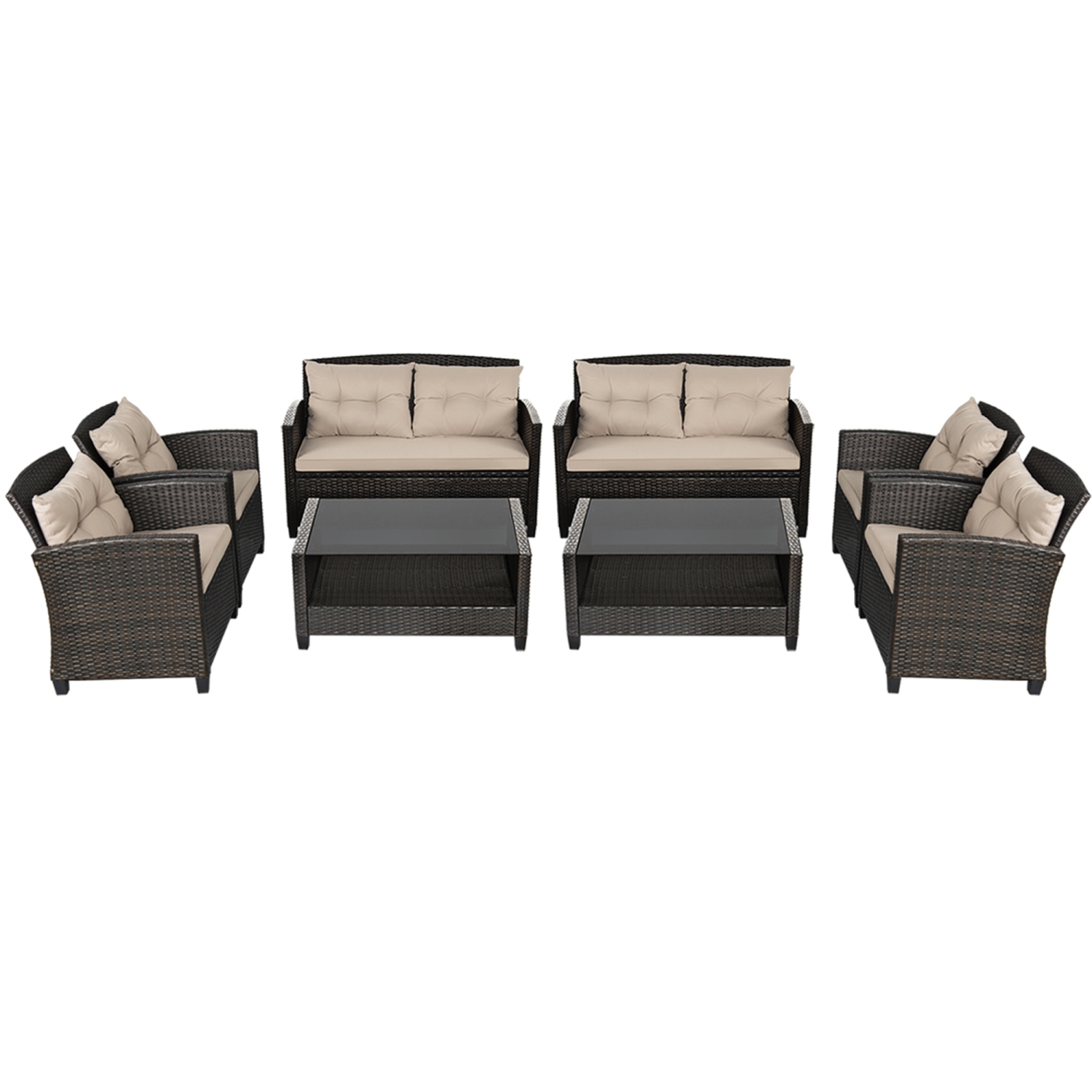 Gymax 8pcs Patio Rattan Conversation Set Cushioned Outdoor Furniture Set