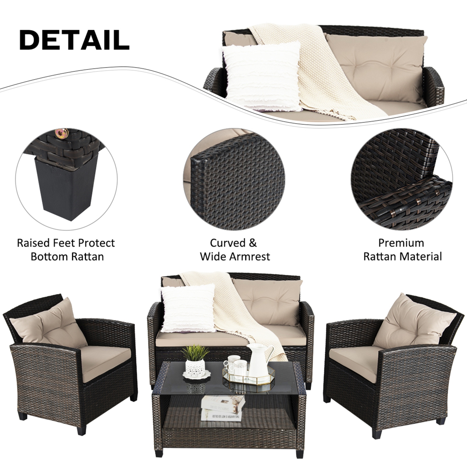 Gymax 8pcs Patio Rattan Conversation Set Cushioned Outdoor Furniture Set