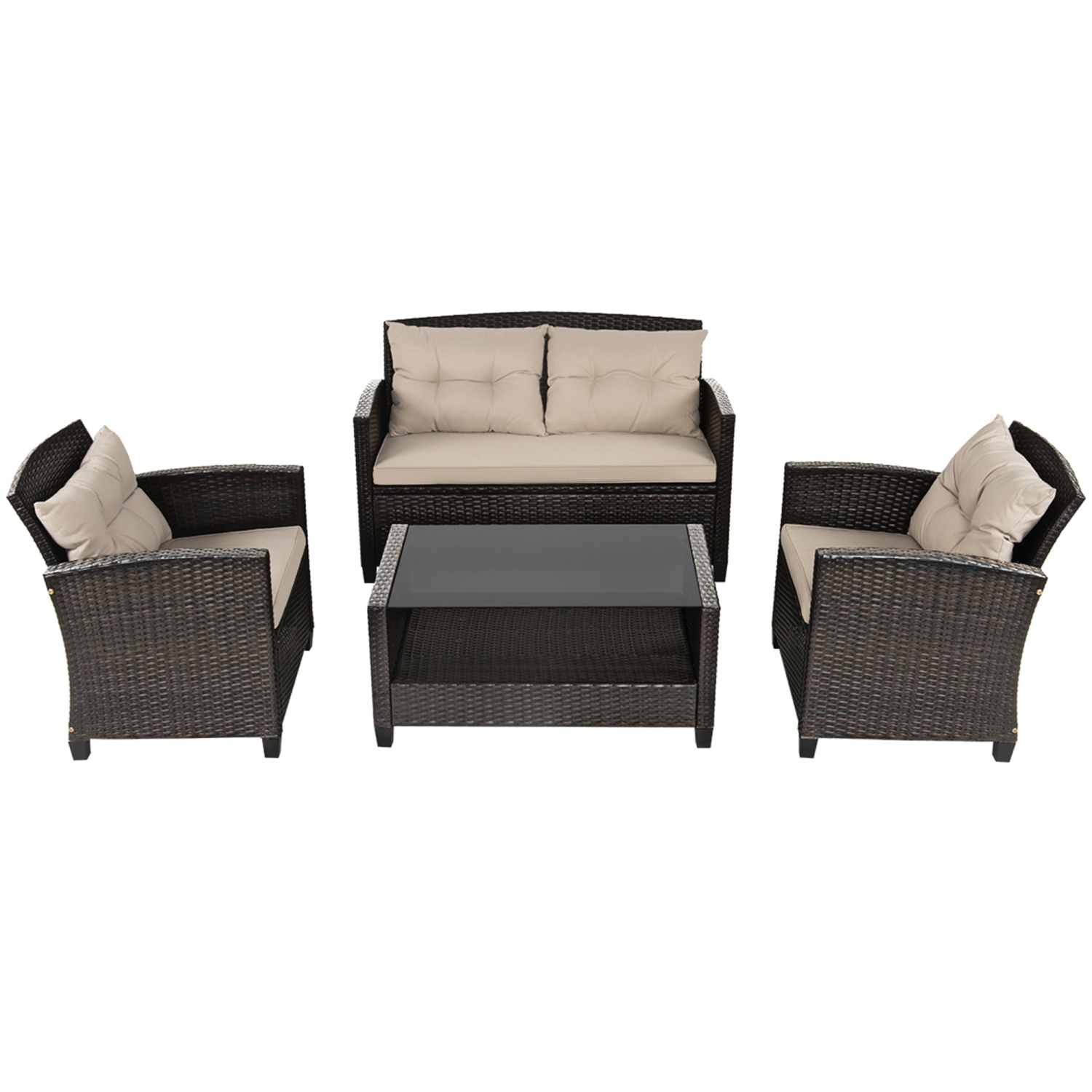 Gymax 4pcs Patio Rattan Conversation Set Cushioned Outdoor Furniture Set