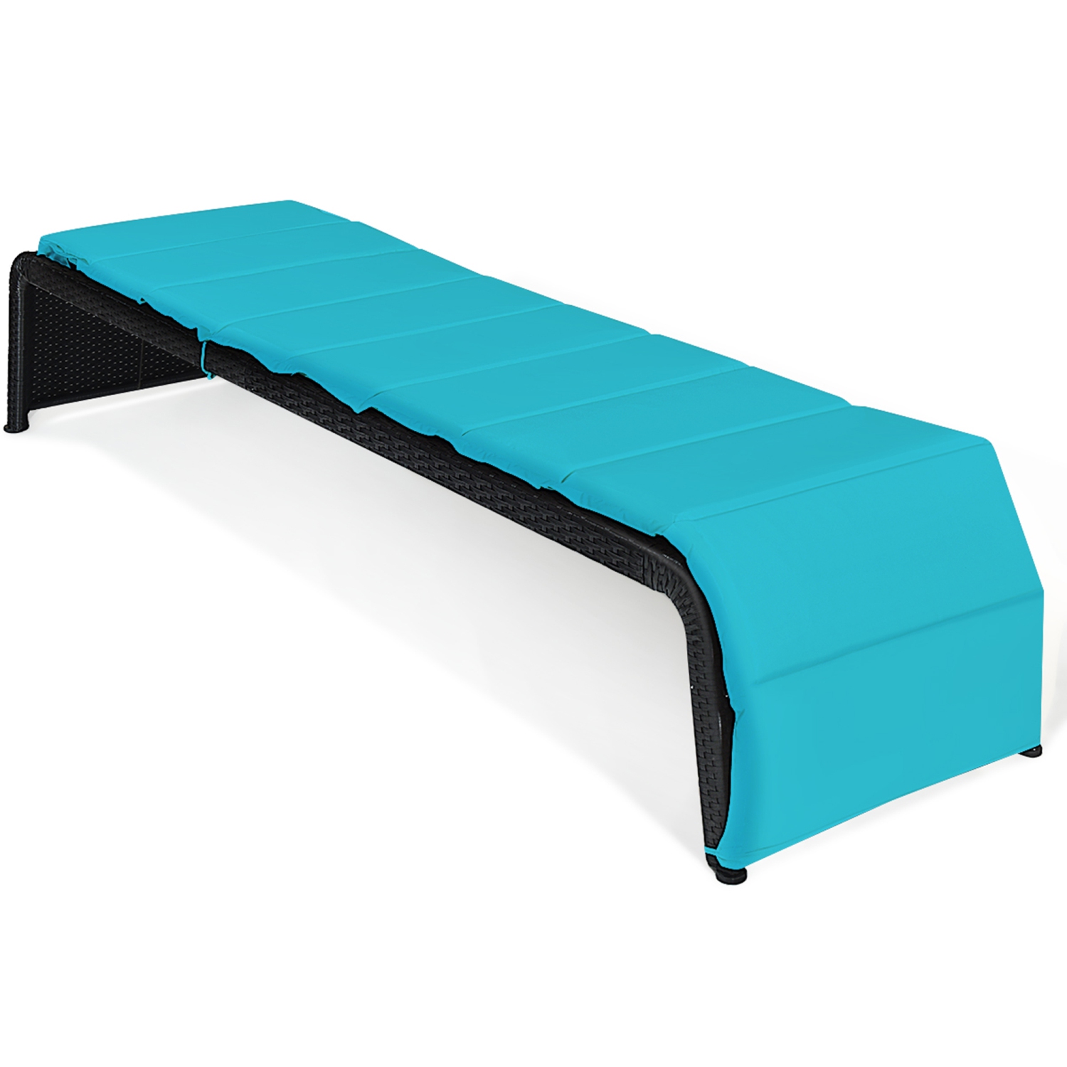 Gymax Adjustable Rattan Patio Recliner Chaise Lounge Chair w/ Turquoise Cushion