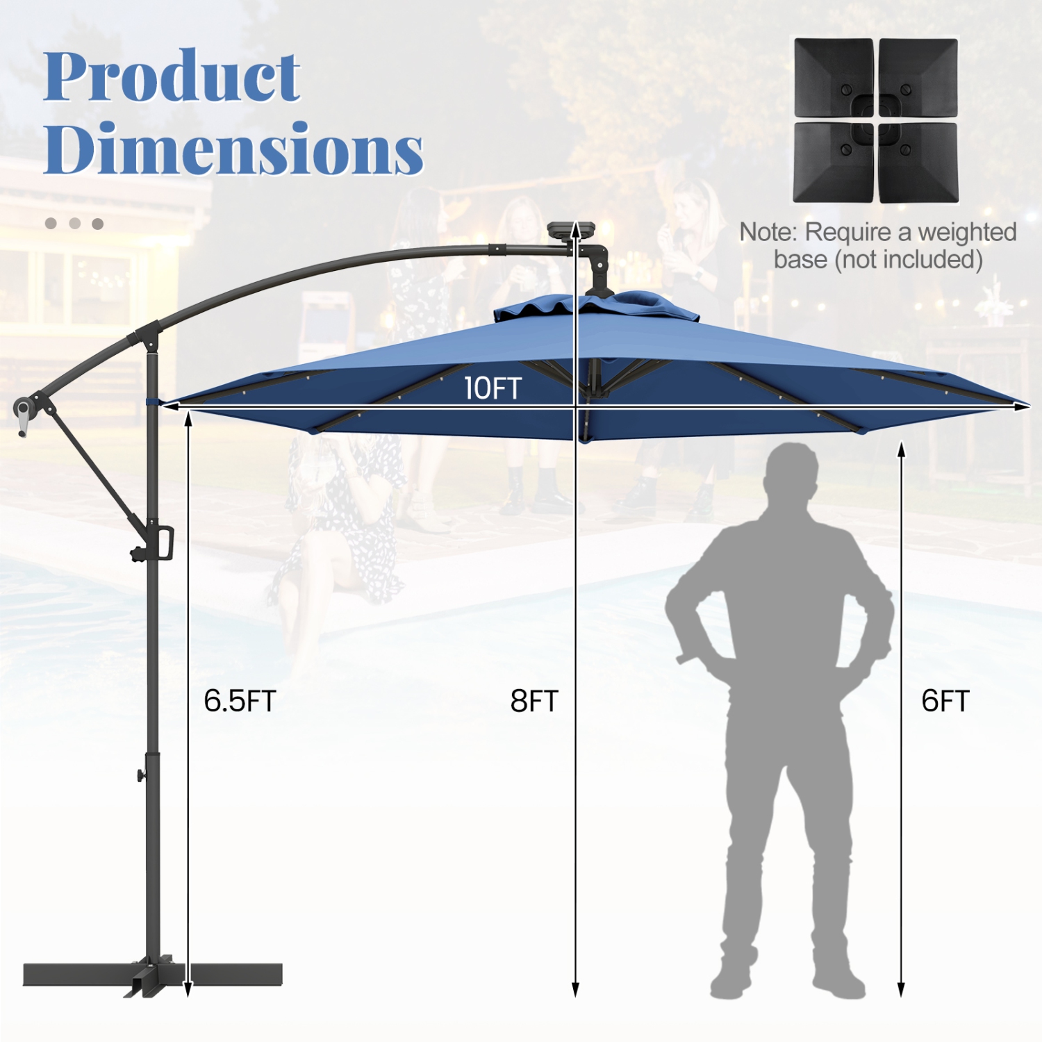 Gymax 10Ft Offset Hanging Umbrella Patio Outdoor w/ 32 Solar LED Lights