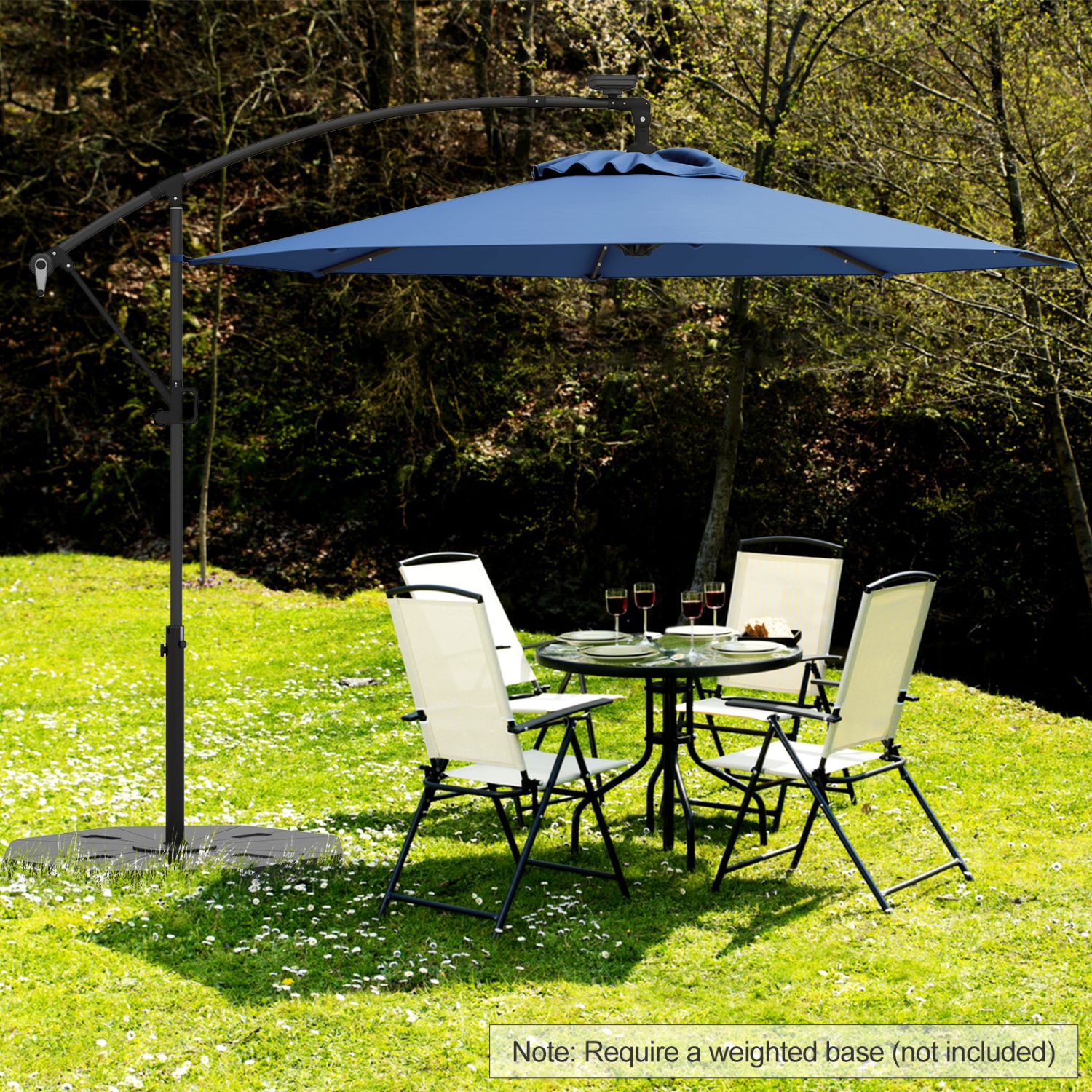 Gymax 10Ft Offset Hanging Umbrella Patio Outdoor w/ 32 Solar LED Lights