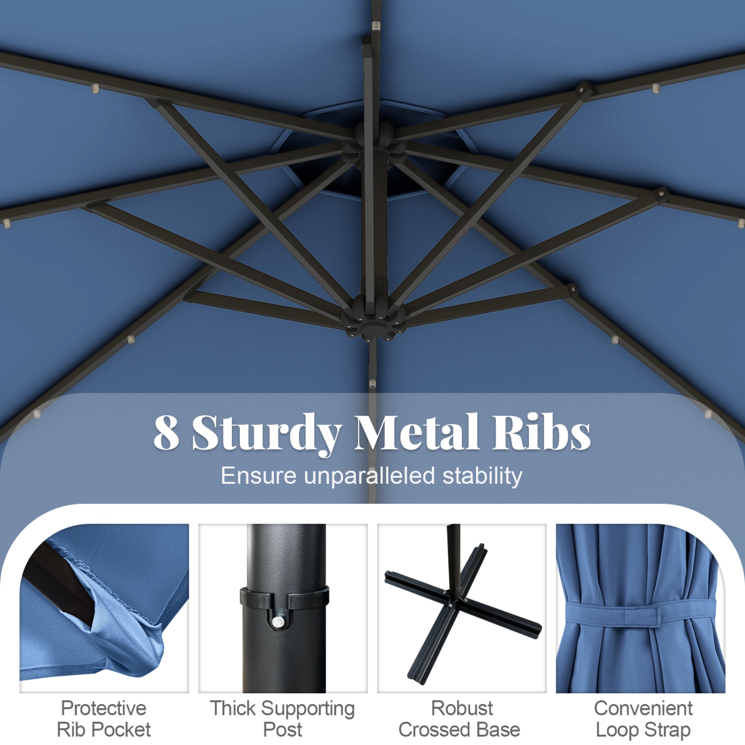 Gymax 10Ft Offset Hanging Umbrella Patio Outdoor w/ 32 Solar LED Lights