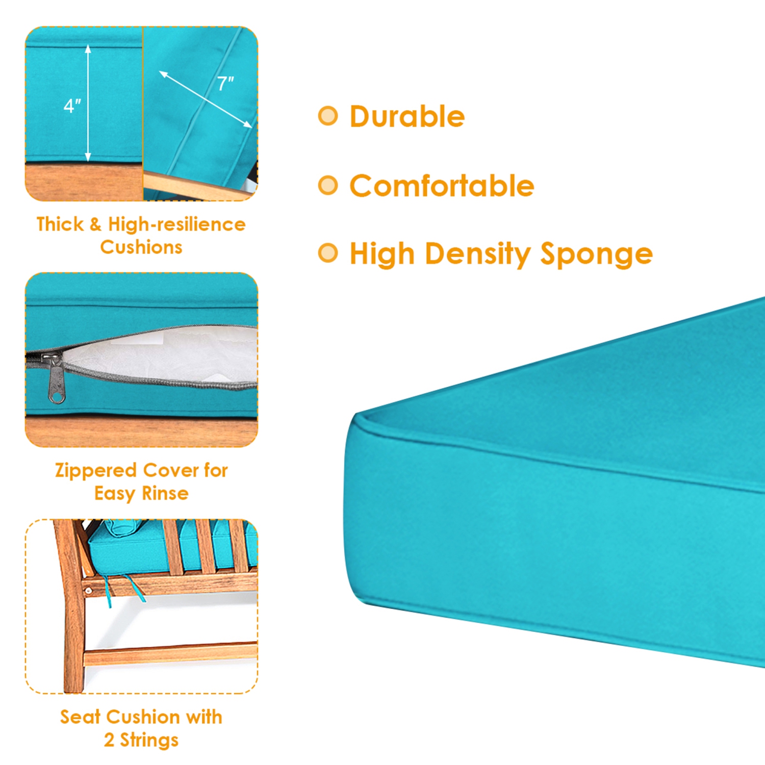 Gymax 8pcs Wooden Patio Furniture Set Table & Sectional Sofa w/ Turquoise Cushion