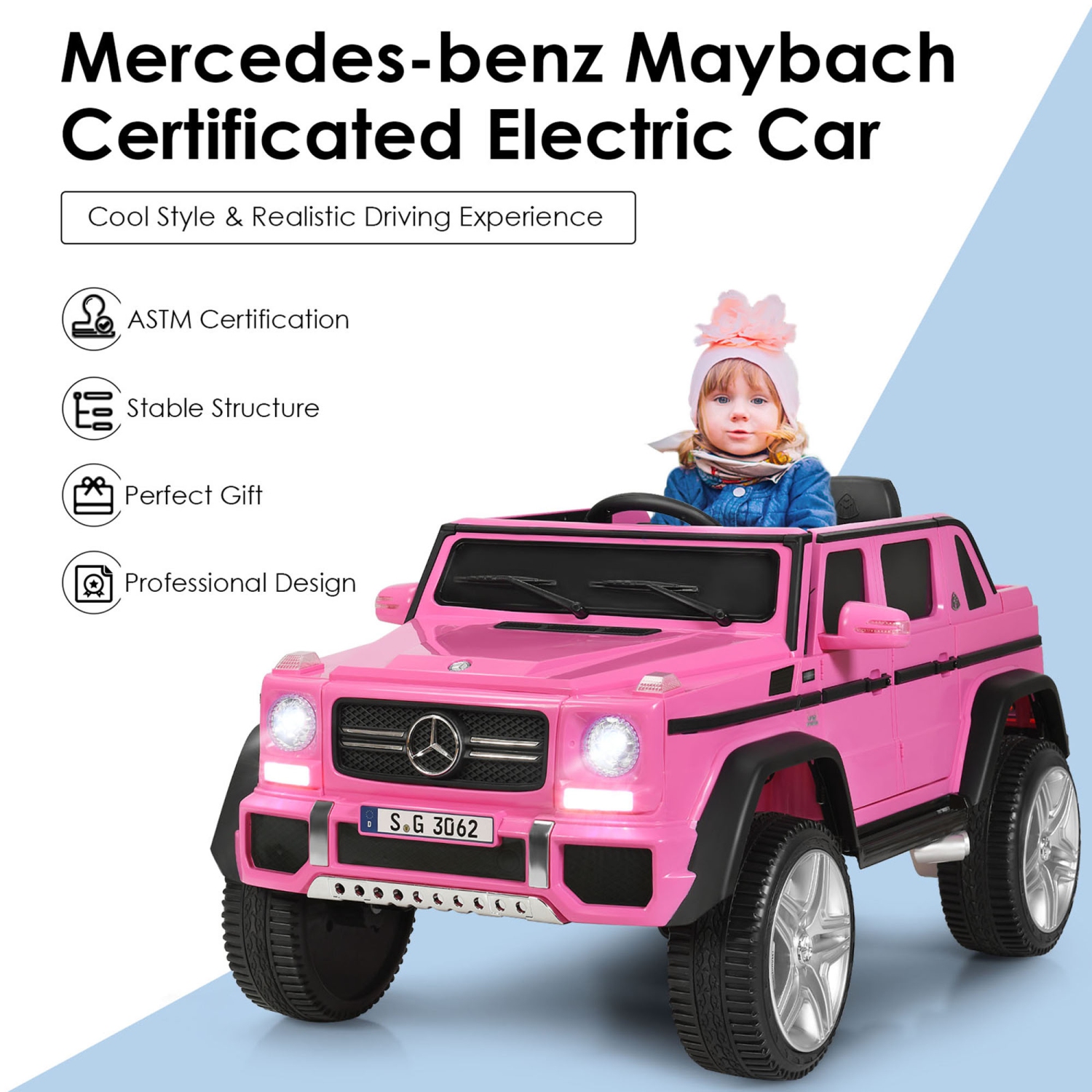 Gymax 12V Licensed Mercedes-Benz Kids Ride On Car RC Motorized Vehicles w/ Trunk