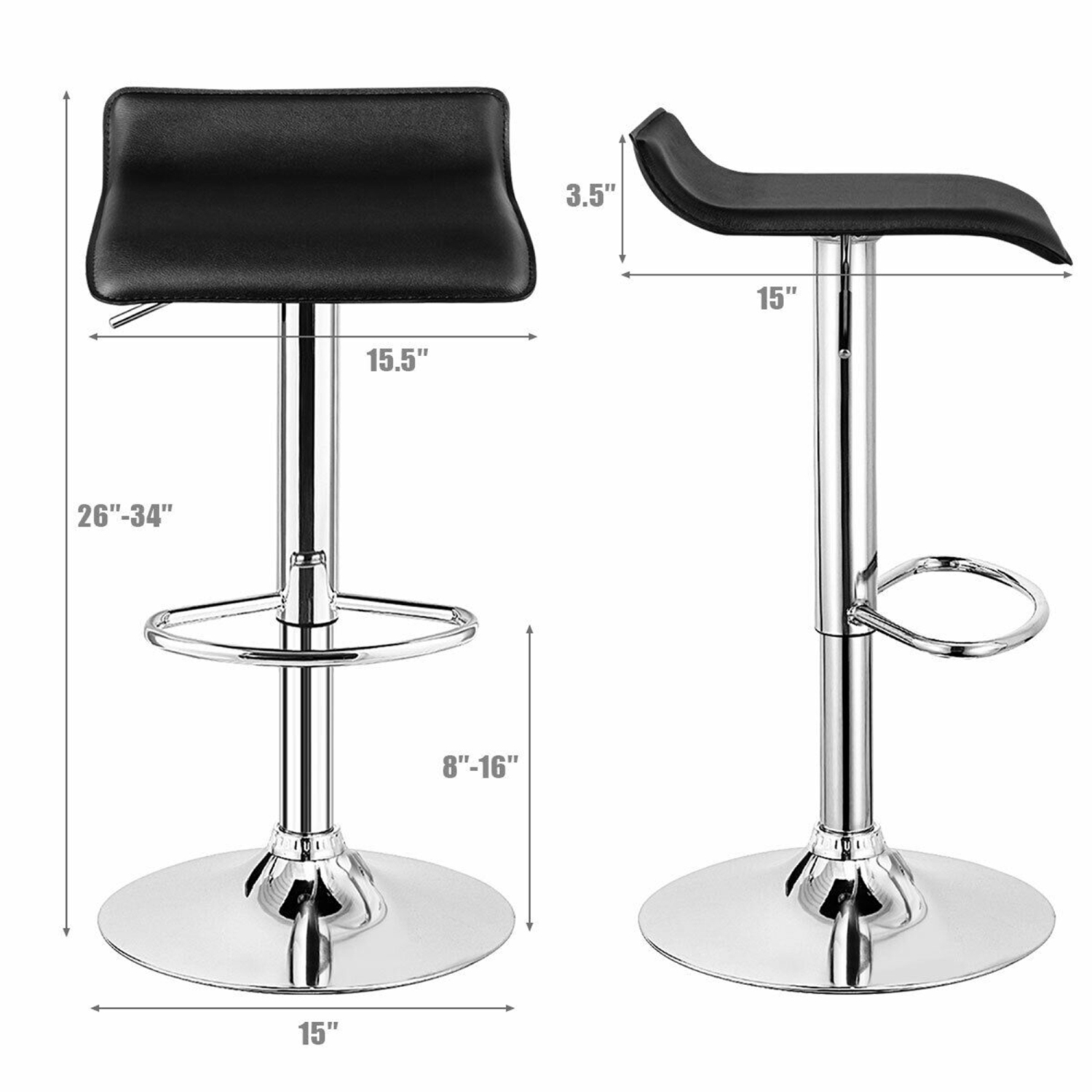 Lot de 2 tabourets de bar pivotants de Marque Gymax en cuir plastifié PU réglables pour cuisine comptoir chaises de bar noires