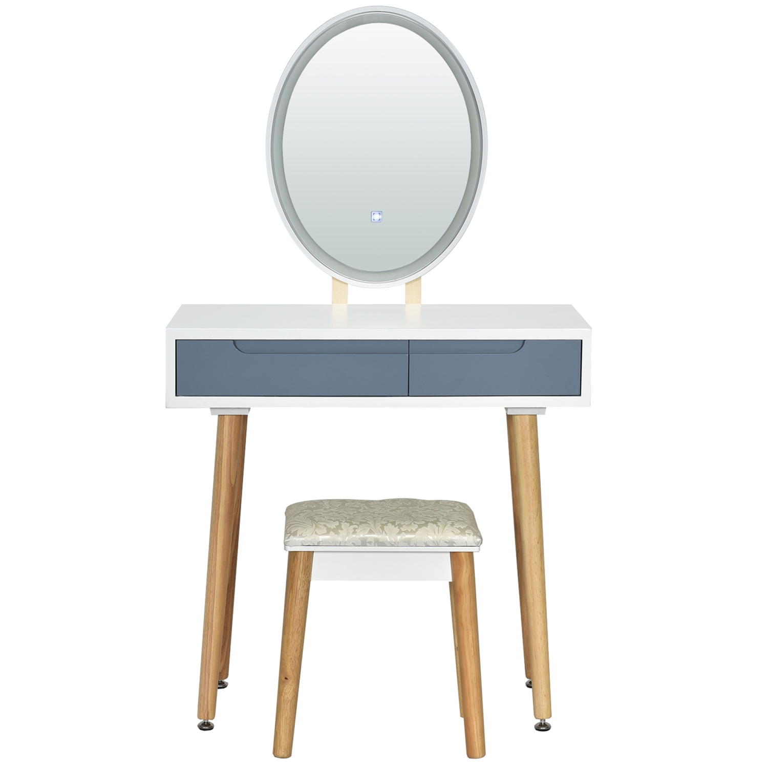 Gymax Makeup Vanity Dressing Table Set w/ Touch Screen Padded Stool Black/White/Gray