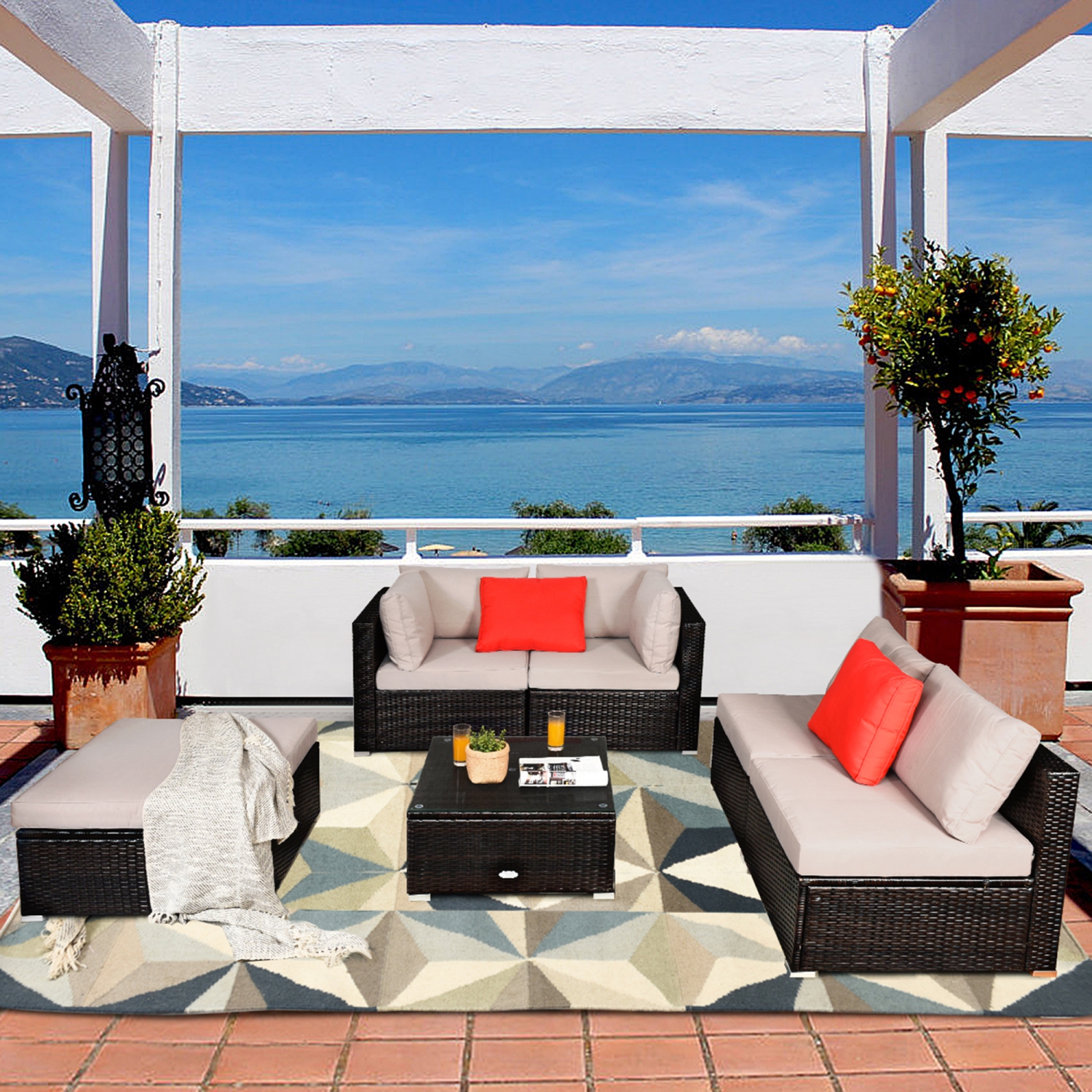 Gymax 6PCS Rattan Patio Sectional Sofa Set Outdoor Furniture Set w/ Cushions