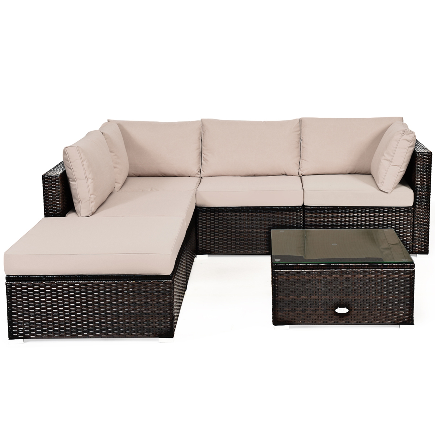 Gymax 6PCS Rattan Patio Sectional Sofa Set Outdoor Furniture Set w/ Cushions