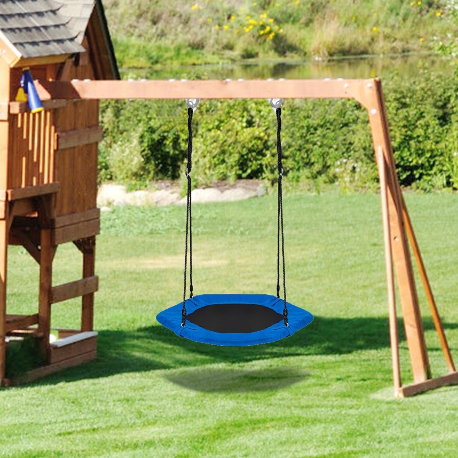 Gymax Portable Hexagon Tree Swing Kids Play Set 37'' w/ Adjustable Height