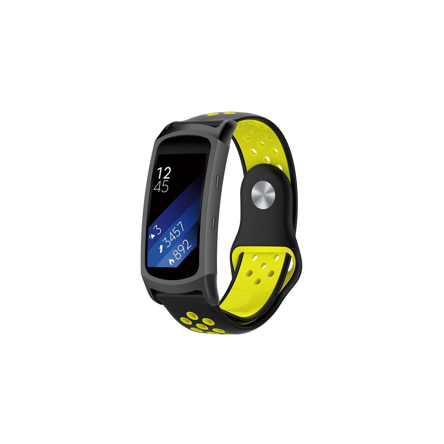 StrapsCo Pin-and-Tuck Perforated Silicone Rubber Watch Band Strap for Samsung Fit 2 & Fit 2 Pro - Black & Yellow