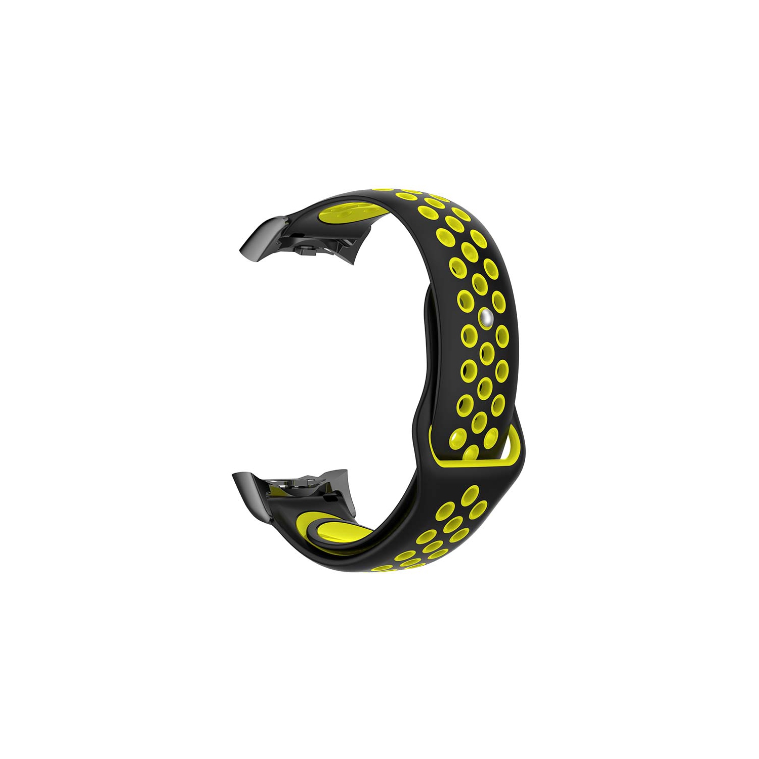 StrapsCo Pin-and-Tuck Perforated Silicone Rubber Watch Band Strap for Samsung Fit 2 & Fit 2 Pro - Black & Yellow