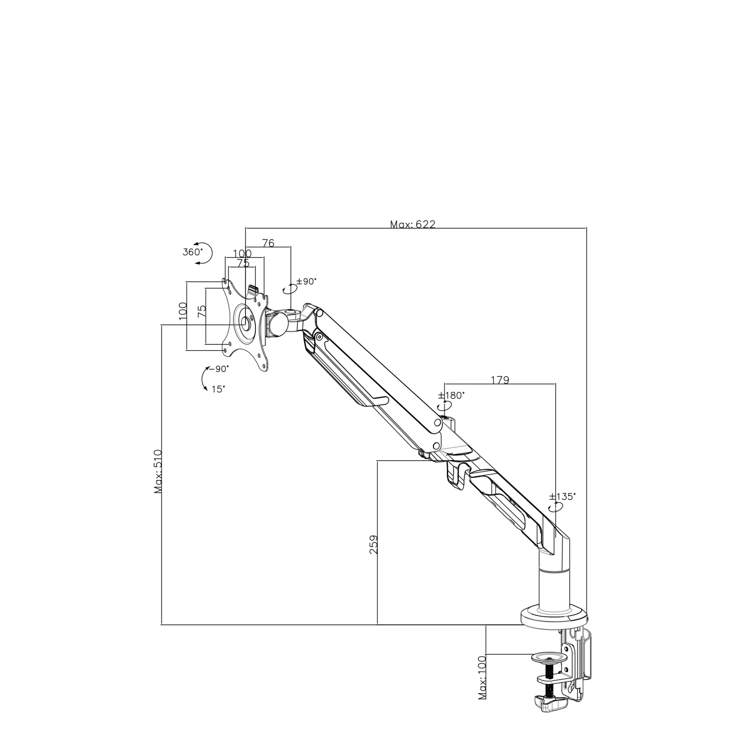 EFFYYK – bras d'écran simple en aluminium aéronautique