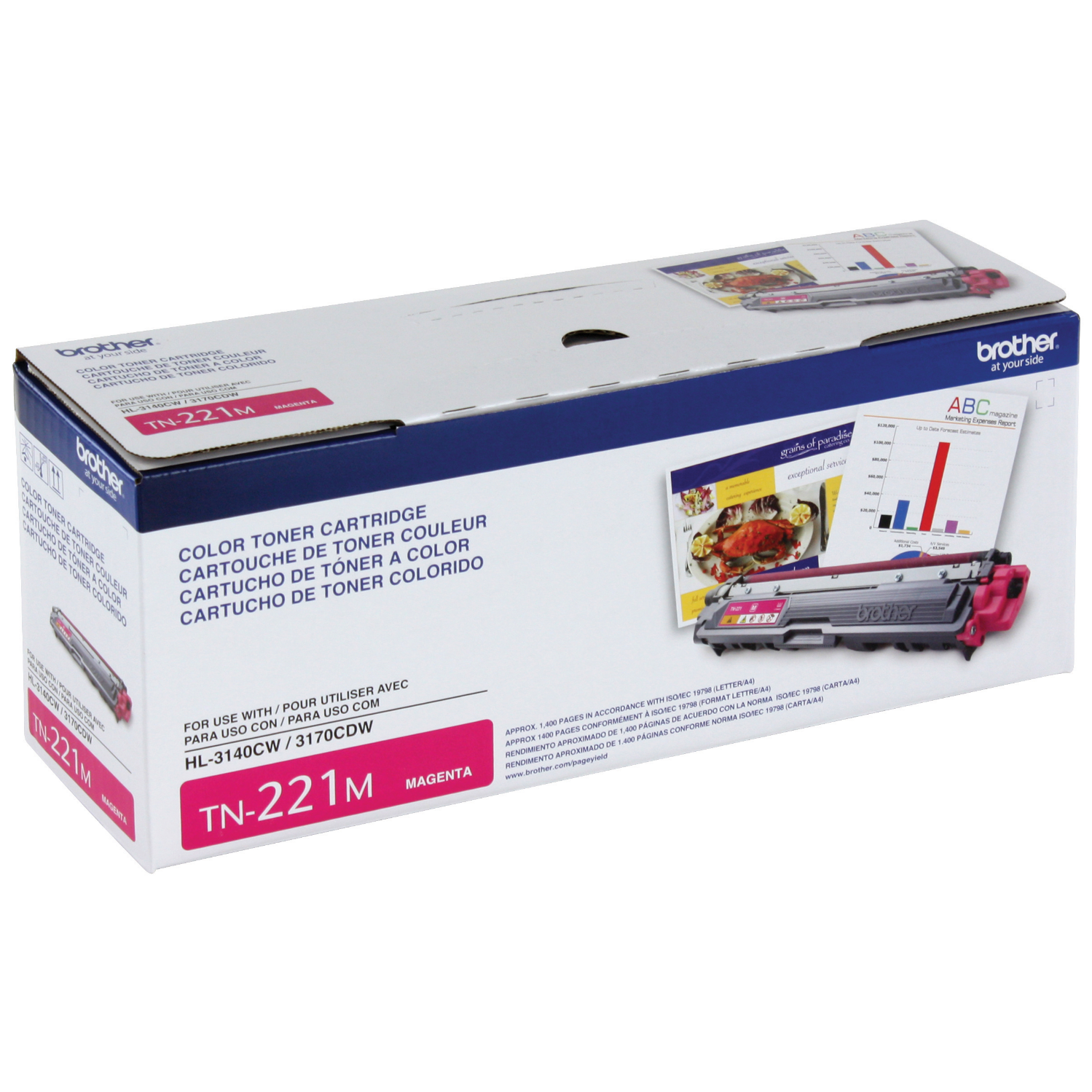 Brother TN225M, cartouche d'encre en poudre magenta originale à haut rendement, pour HL3140, HL3180, MFC9130, MFC9340