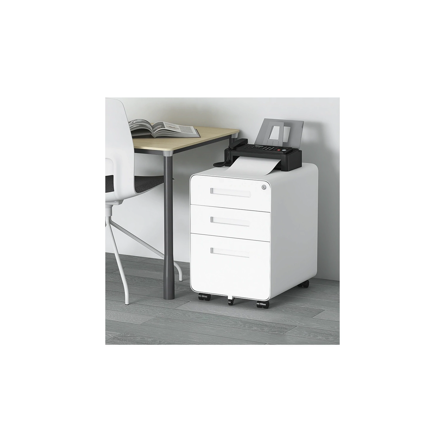 EFFYDESK ModernCabinet - Best Minimalist Heavy-Duty Filing Cabinet with Lockable Drawers and Rolling Casters - Mobile File Cabinet for Home Office