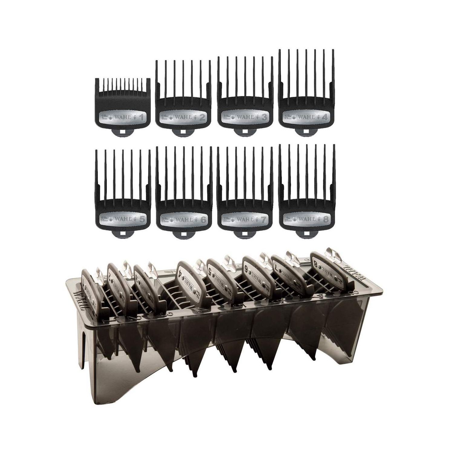 Wahl Professional Paquet de 8 guides de coupe de qualité supérieure avec organisateur # 53110, 1/8 "à 1"