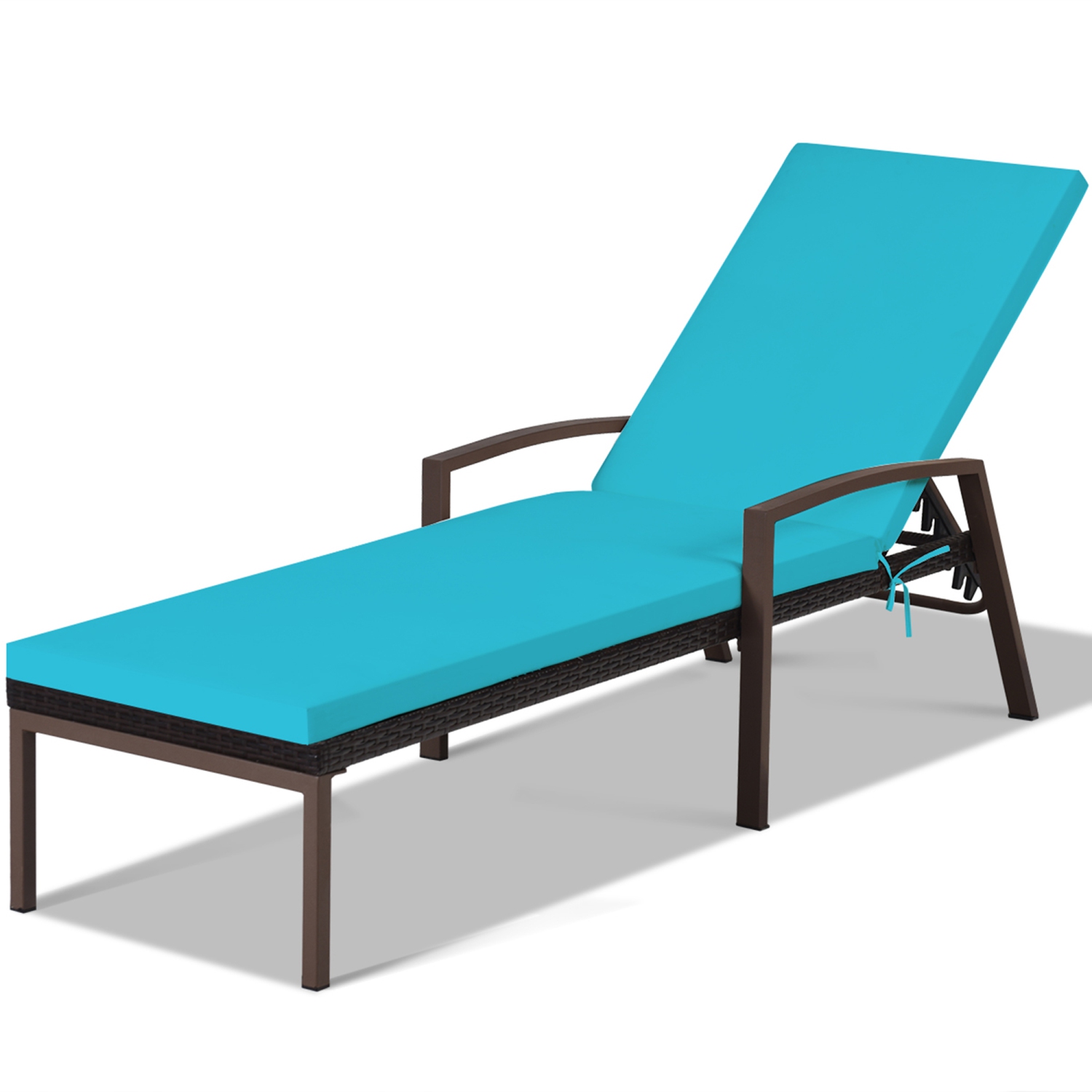Gymax Adjustable Rattan Chaise Recliner Lounge Chair Patio Outdoor w/ Turquoise Cushion