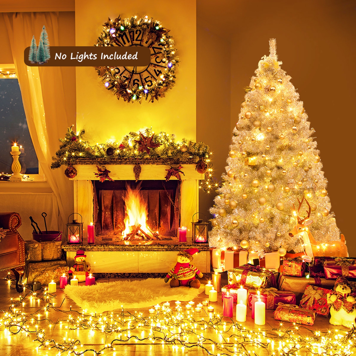 Gymax 6 FT Silver Tinsel Christmas Tree Artificial Hinged Tree Holiday Decoration