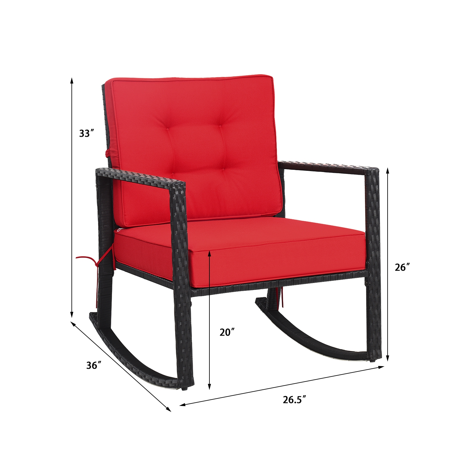 Gymax Outdoor Wicker Rocking Chair Patio Lawn Rattan Single Chair Glider w/ Red Cushion
