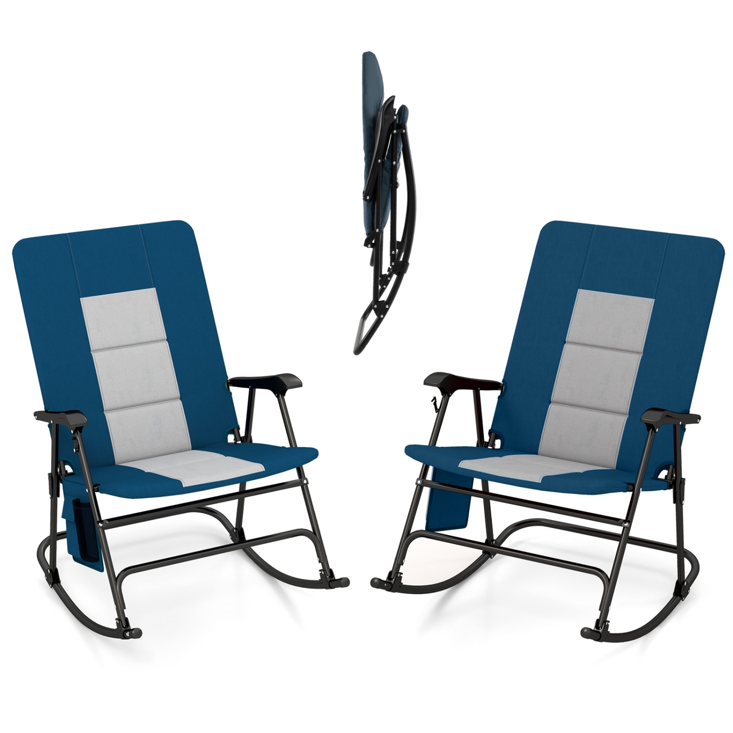 Gymax Set of 2 Padded Folding Rocking Chairs Patio Garden Yard Camping Red/Blue