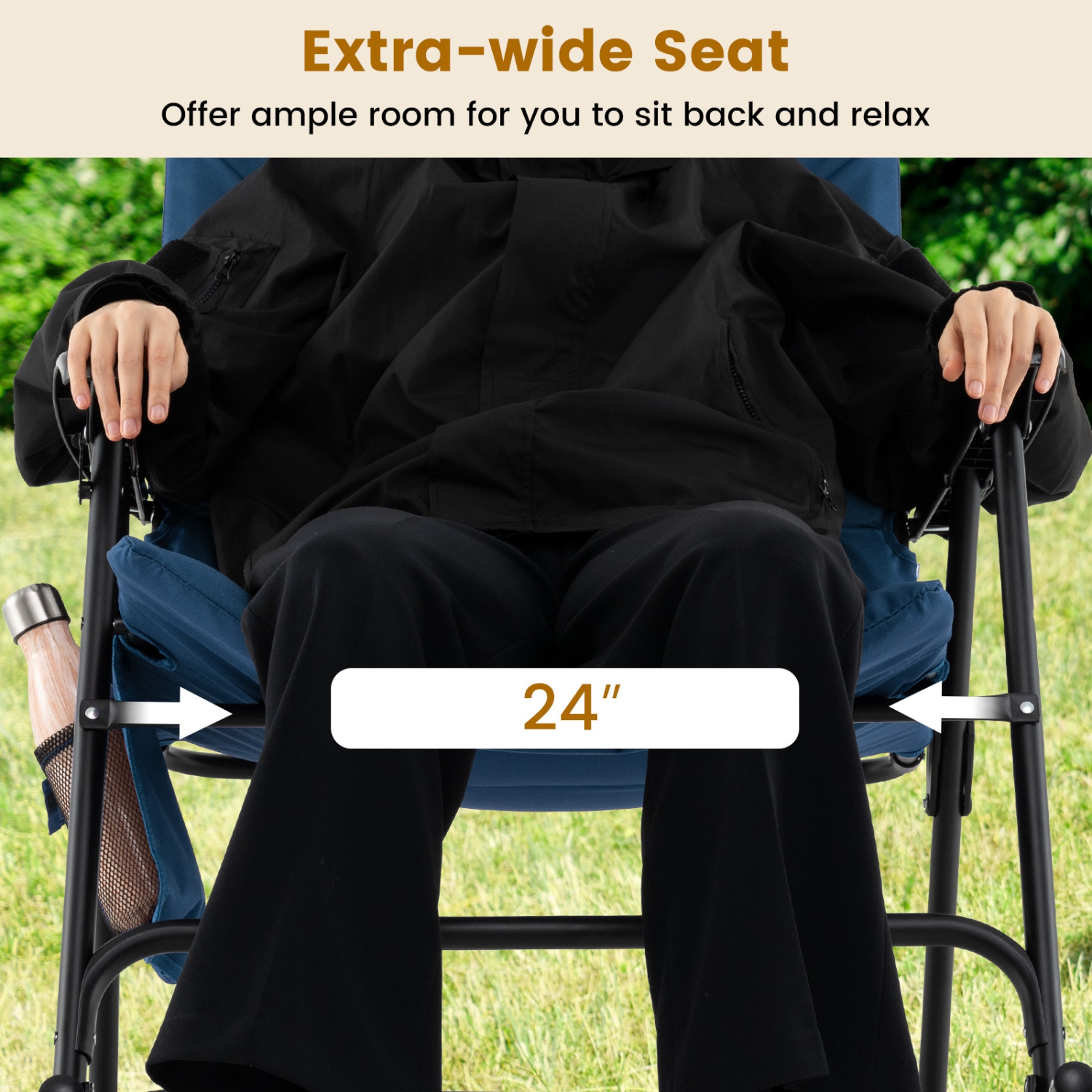 Gymax Set of 2 Padded Folding Rocking Chairs Patio Garden Yard Camping Red/Blue