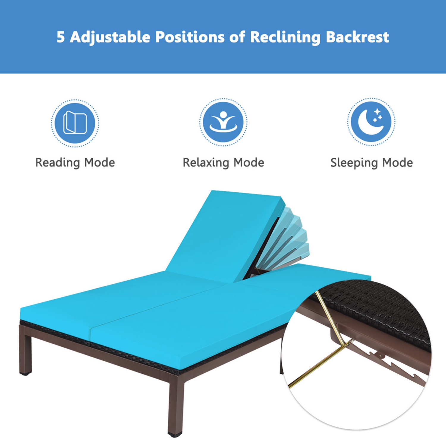 Chaise longueen rotin réglable pour 2 personnes avec roue à matelas Marque Gymax