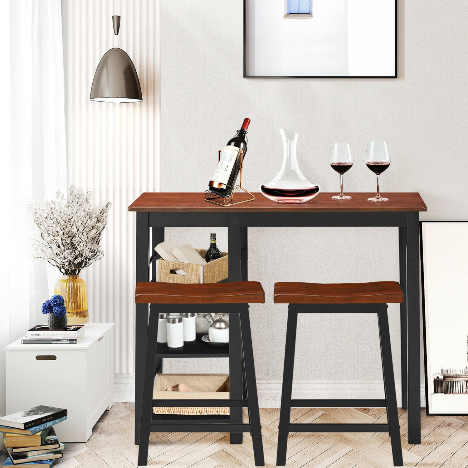 Ensemble table de bar avec 2 tabourets Gymax