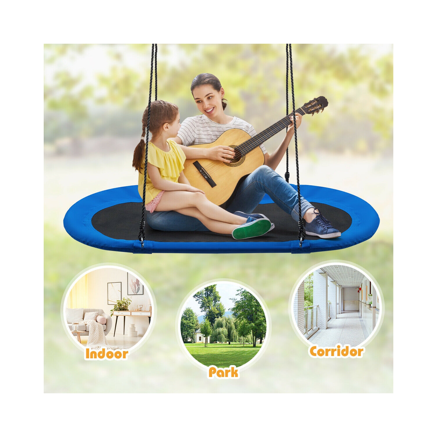 Gymax 60'' Saucer Tree Swing Surf Outdoor Adjustable Kids Giant Oval Platform Swing Set